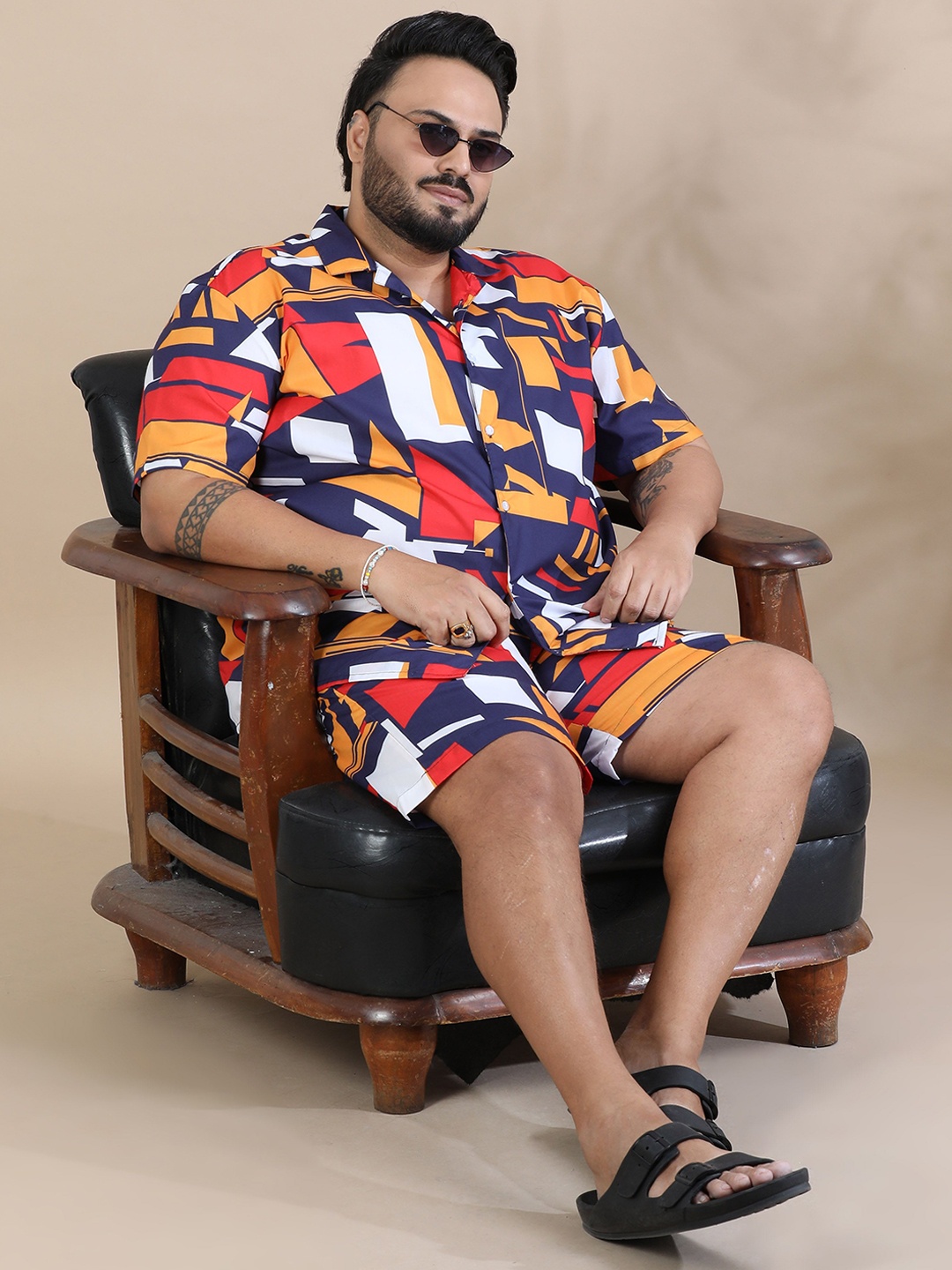 Bushirt Printed Short Sleeves Shirt & Shorts, Navy blue