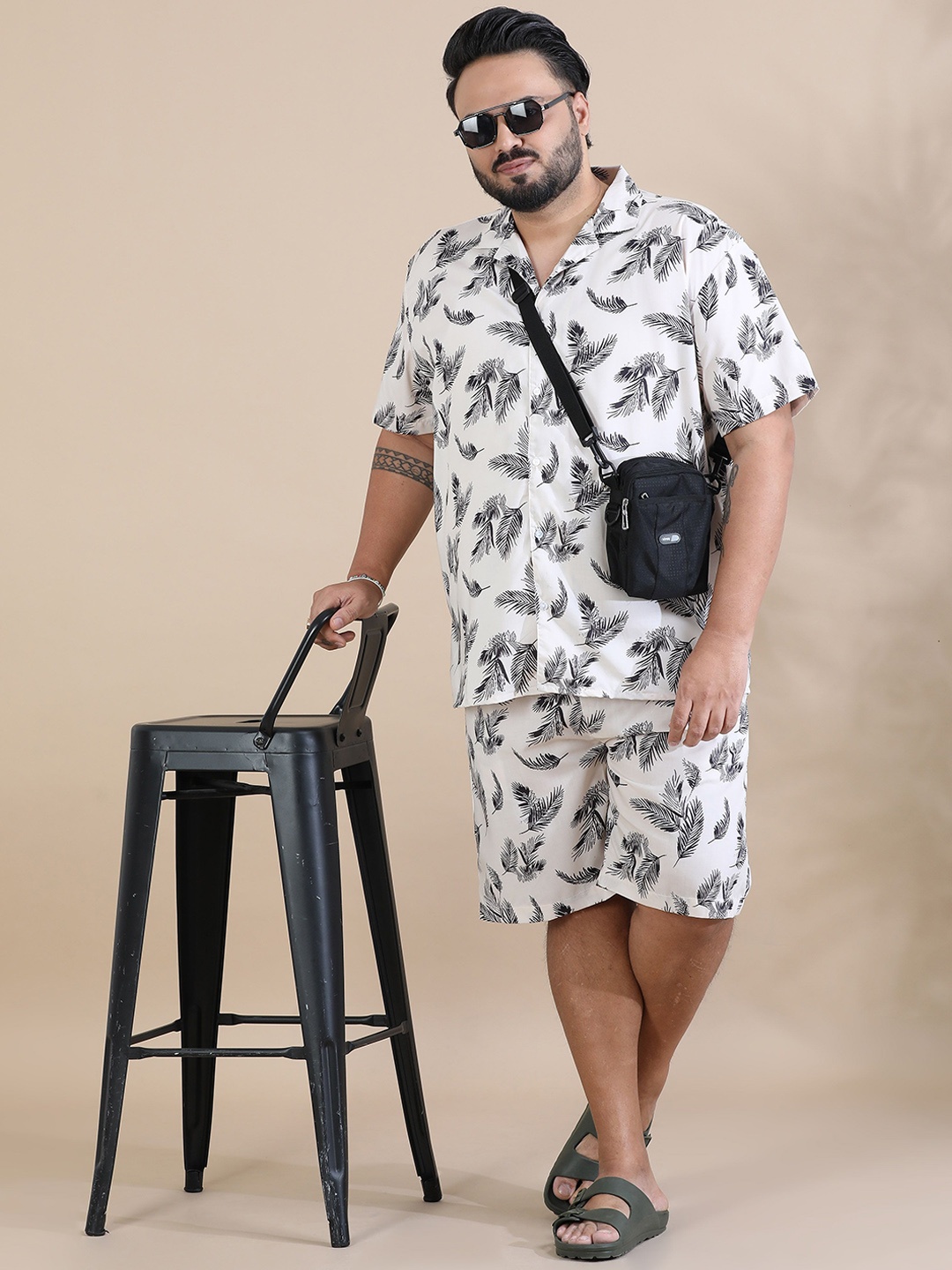 Bushirt Printed Short Sleeves Shirt & Shorts, White
