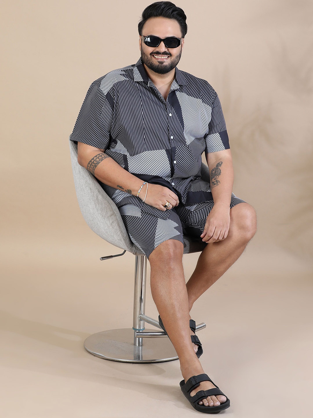 Bushirt Printed Short Sleeves Shirt & Shorts, Grey
