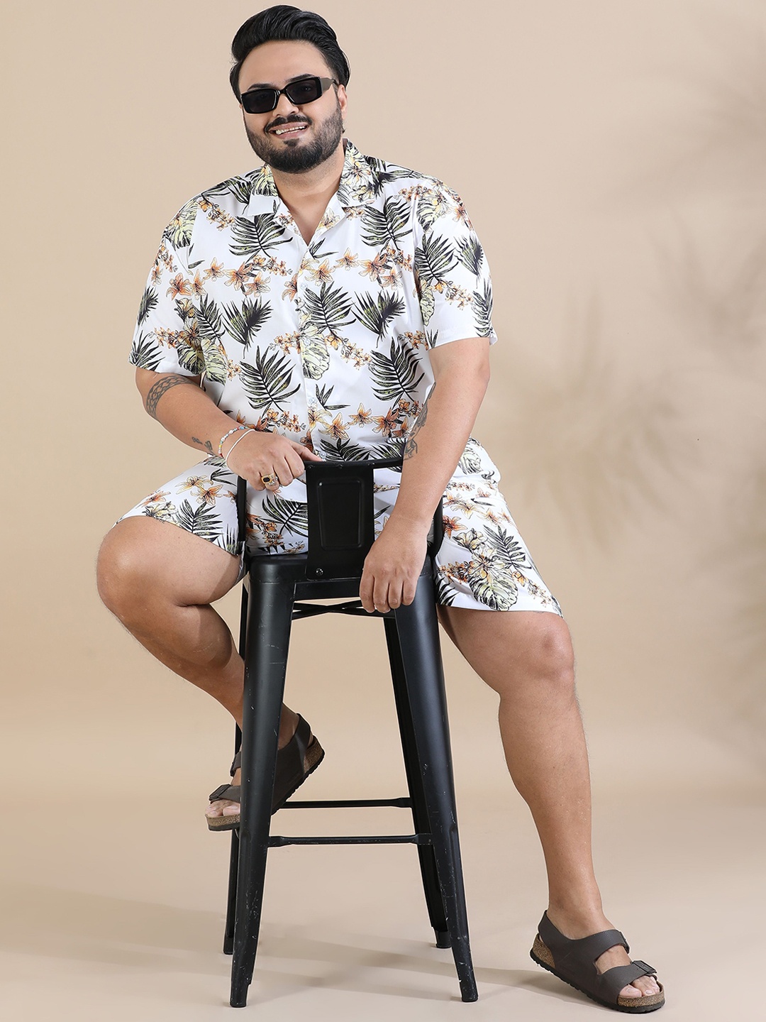 Bushirt Printed Short Sleeves Shirt & Shorts, White