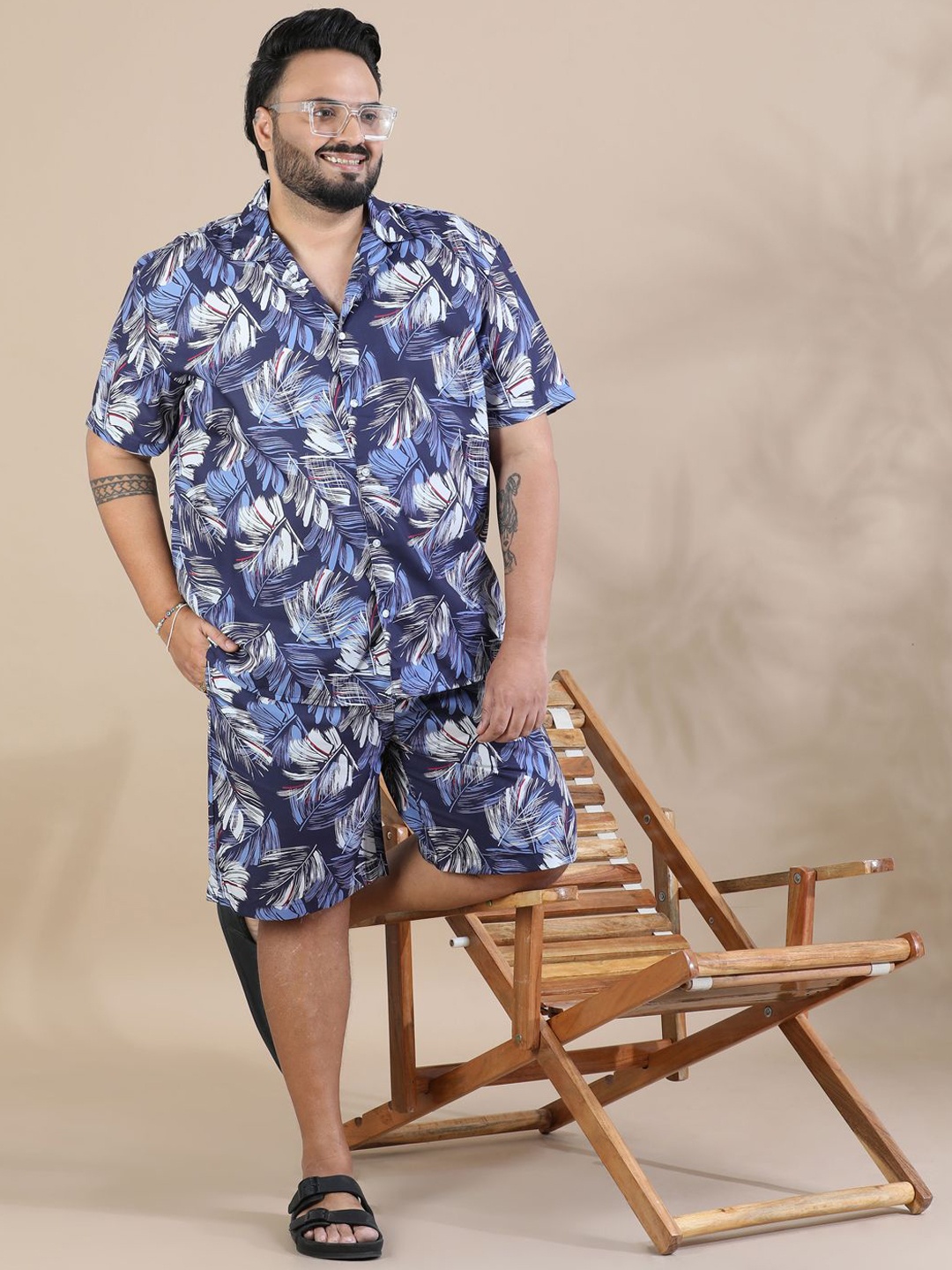 

Bushirt Printed Short Sleeves Shirt & Shorts, Purple