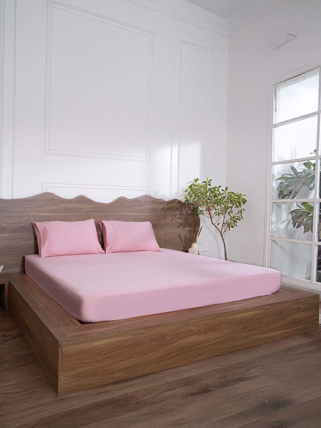 

BELIHODE Luxury Pink Fitted Cotton 500 TC King Bedsheet Set