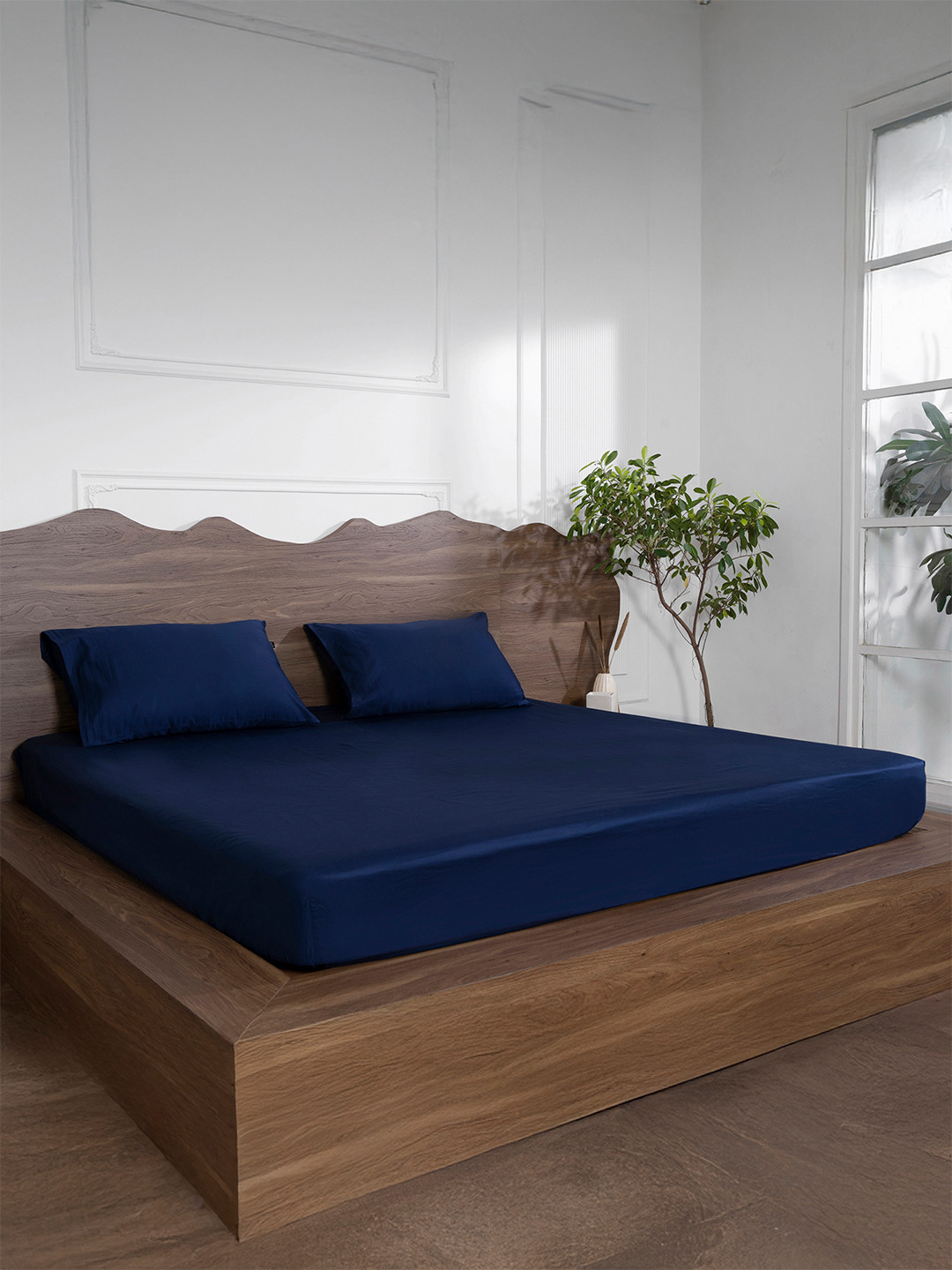 

BELIHODE Luxury Navy Blue Fitted Cotton 500 TC King Bedsheet Set