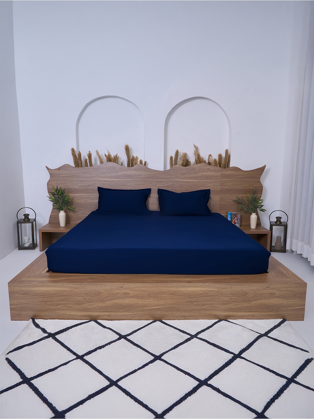 

BELIHODE Premium Navy Blue Fitted Cotton 300 TC King Bedsheet Set