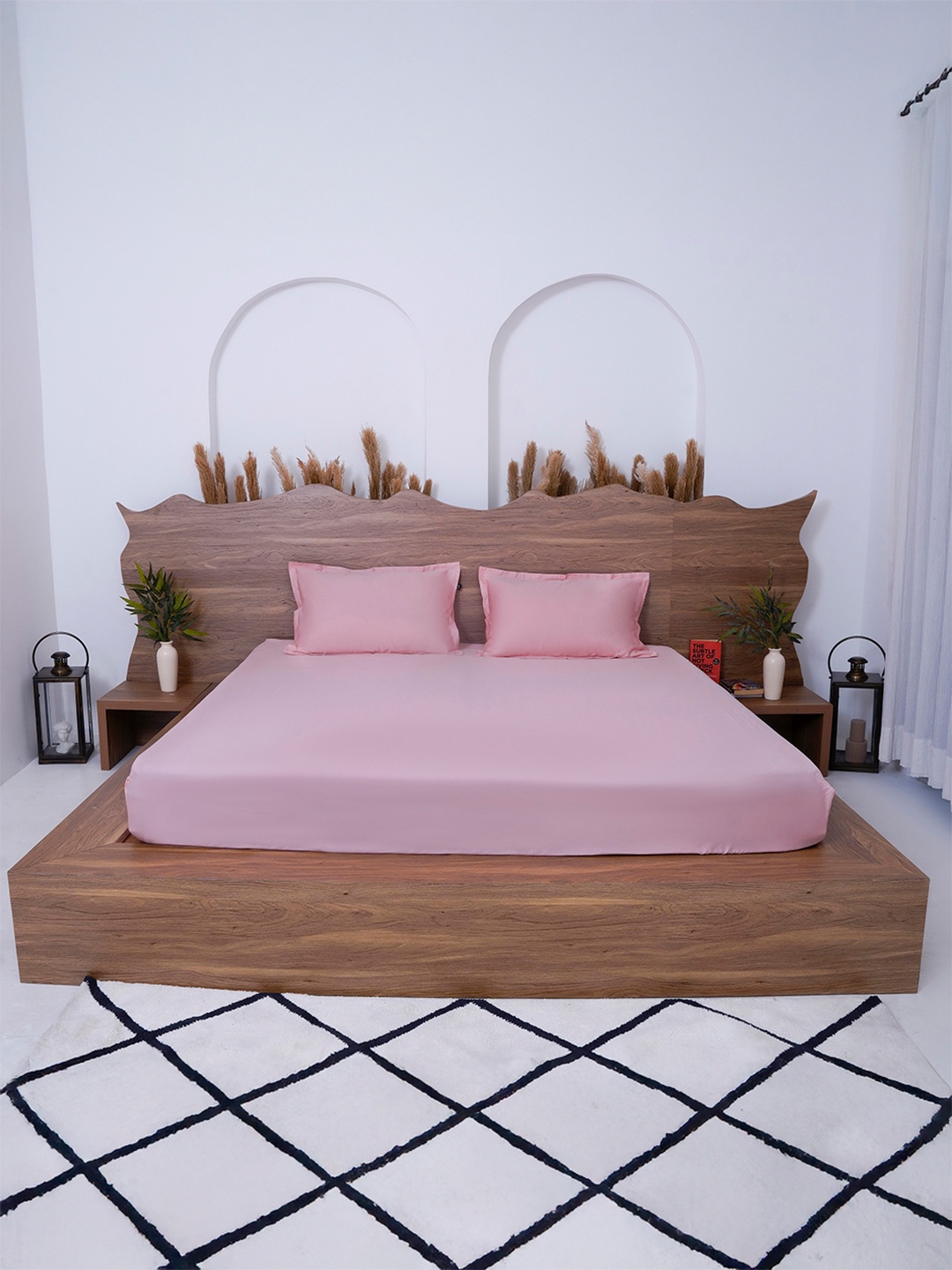 

BELIHODE Premium Pink Cotton Fitted 300 TC King Bedsheet Set