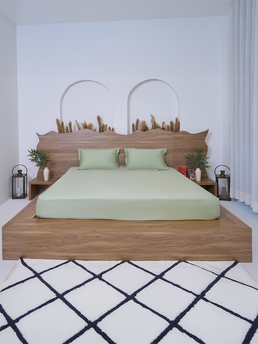 

BELIHODE Premium Green Cotton Fitted 300 TC King Bedsheet Set