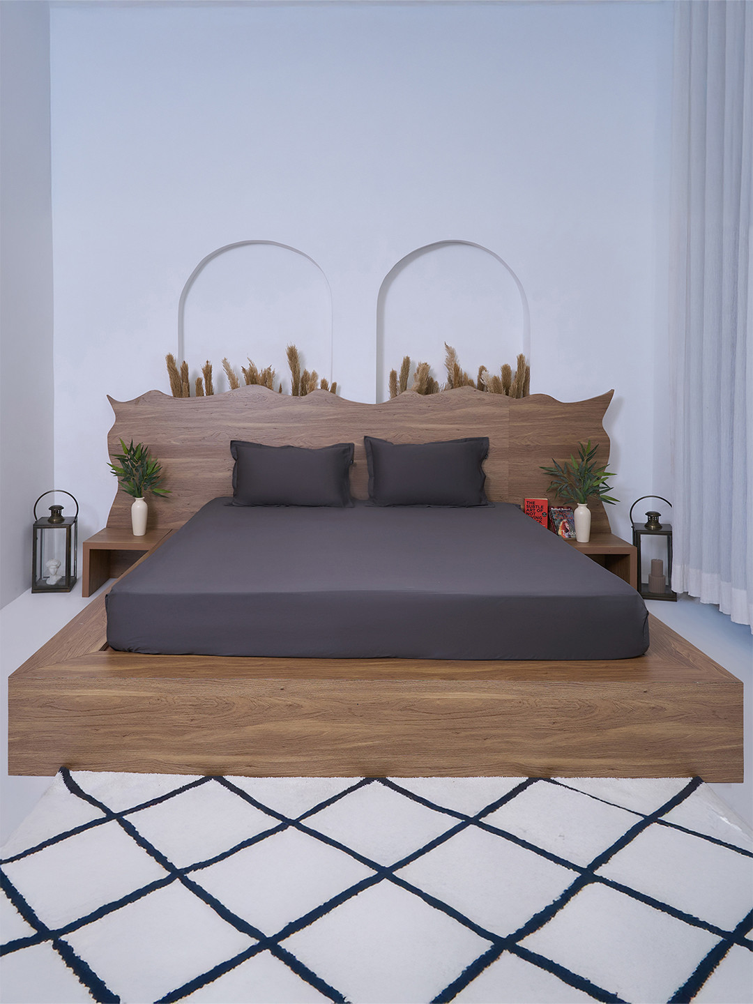 

BELIHODE Premium Grey Fitted Cotton 300 TC King Bedsheet Set