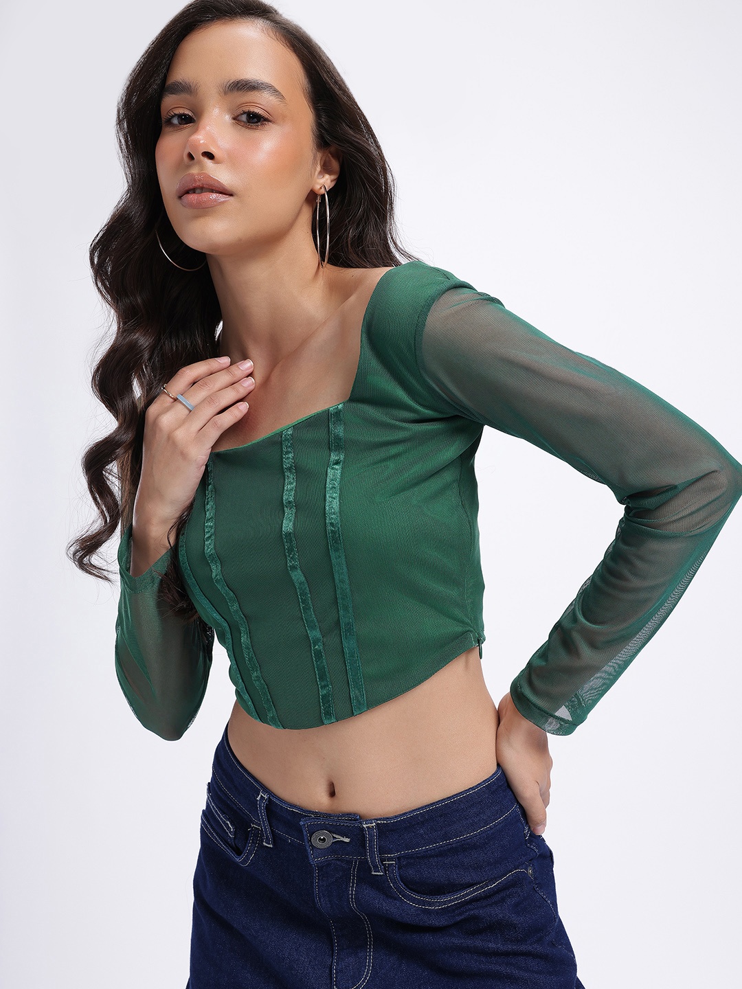 

glitchez Sheer Genius Corset Style Top, Green