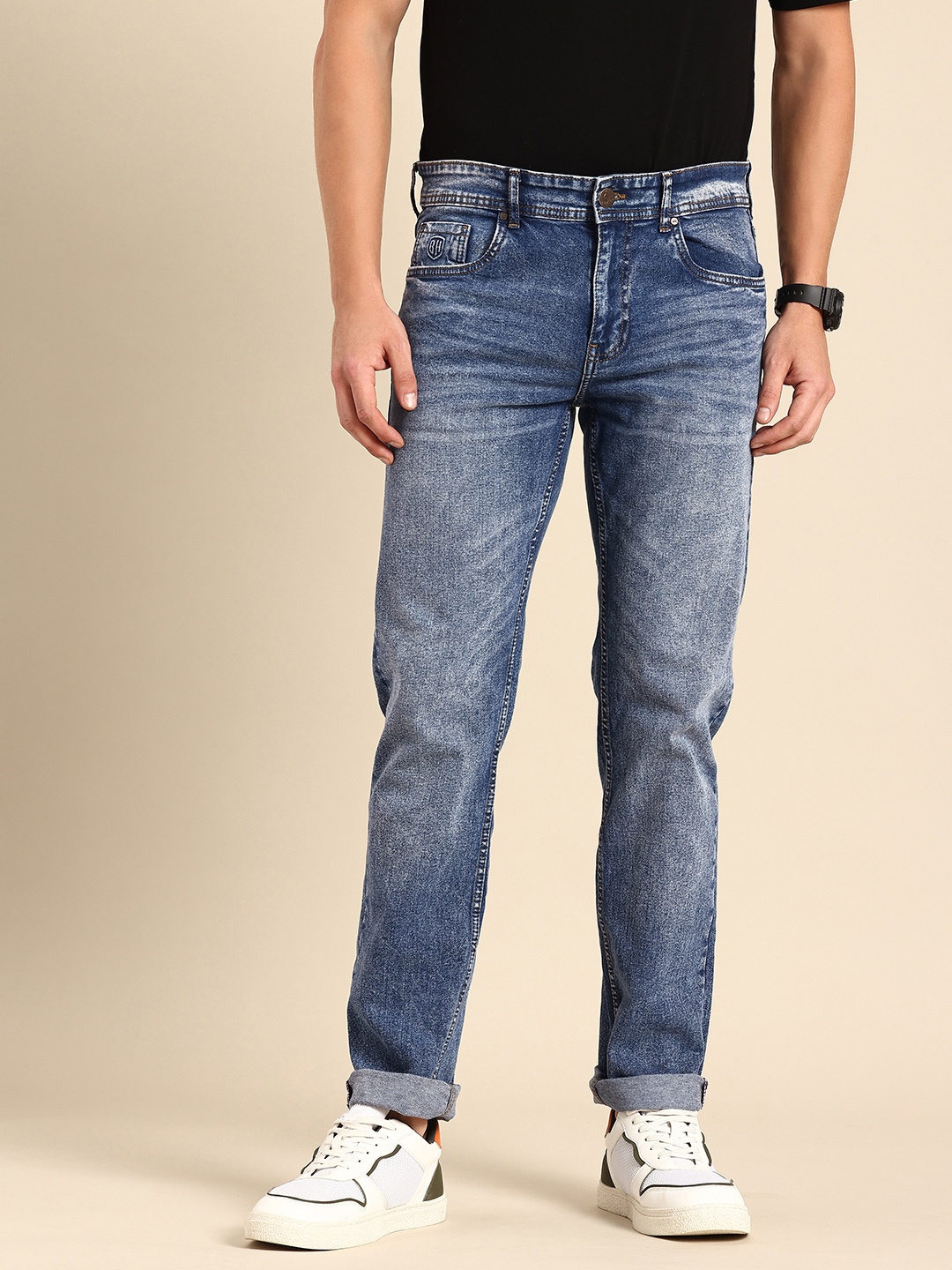 

Being Human Men Straight Fit Heavy Fade Stretchable Jeans, Blue