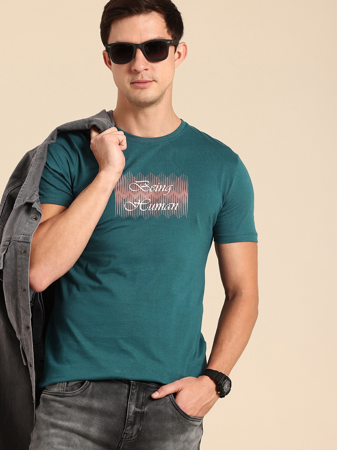 

Being Human Pure Cotton Brand Logo Printed T-shirt, Teal