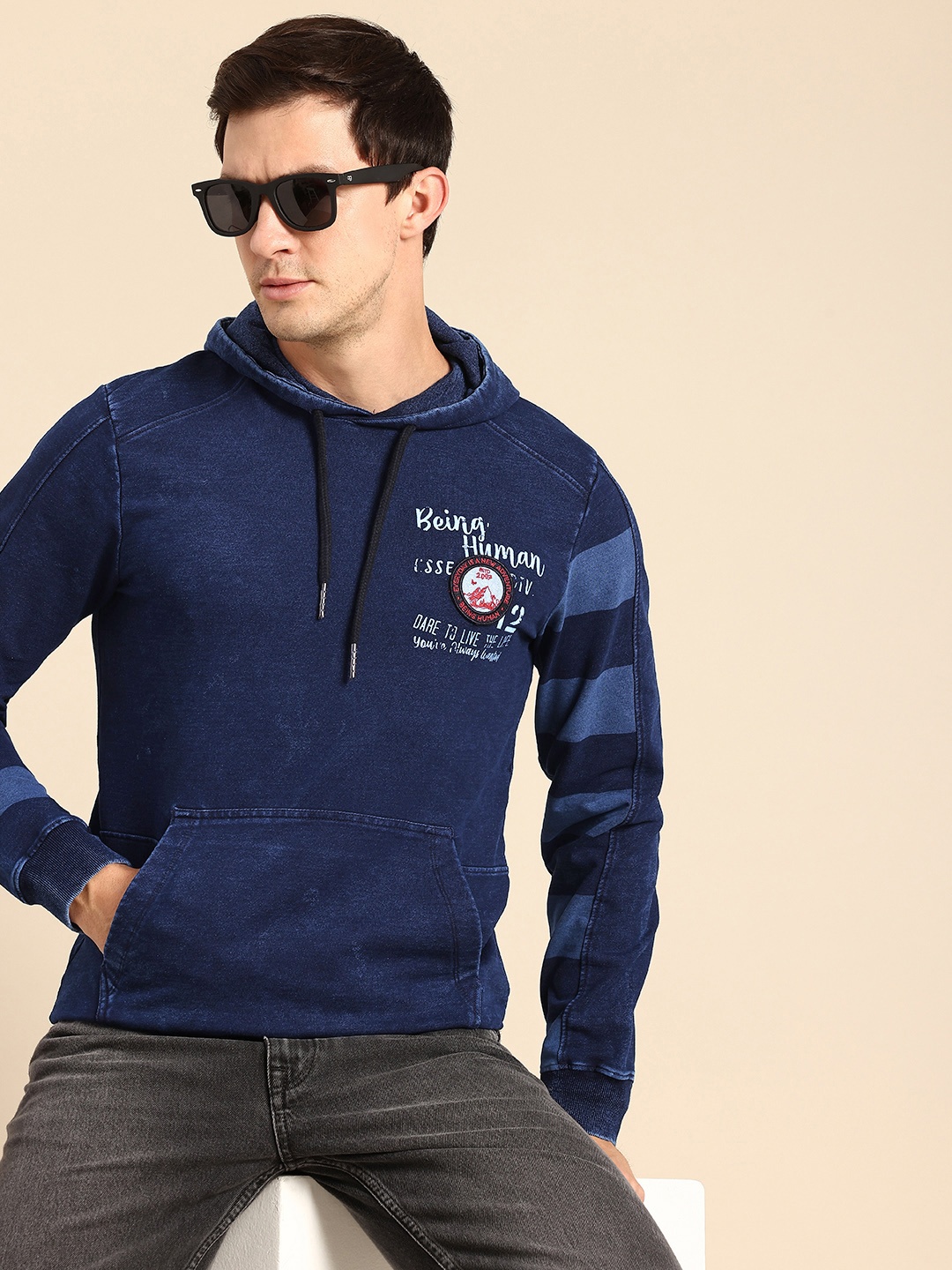 

Being Human Hooded Printed Sweatshirt, Navy blue