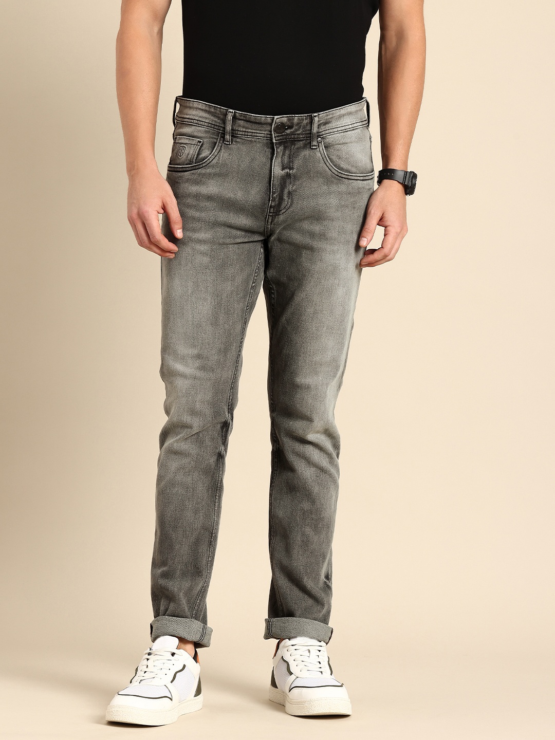 

Being Human Men Slim Fit Heavy Fade Stretchable Jeans, Grey