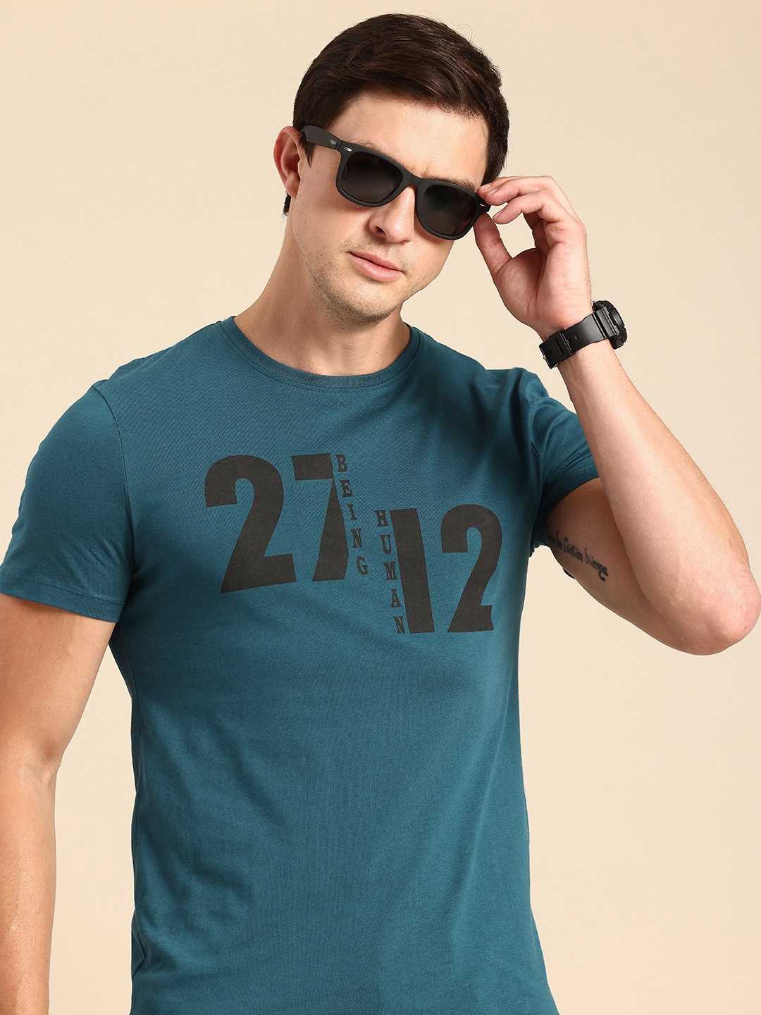 

Being Human Typography Printed Pure Cotton T-shirt, Teal
