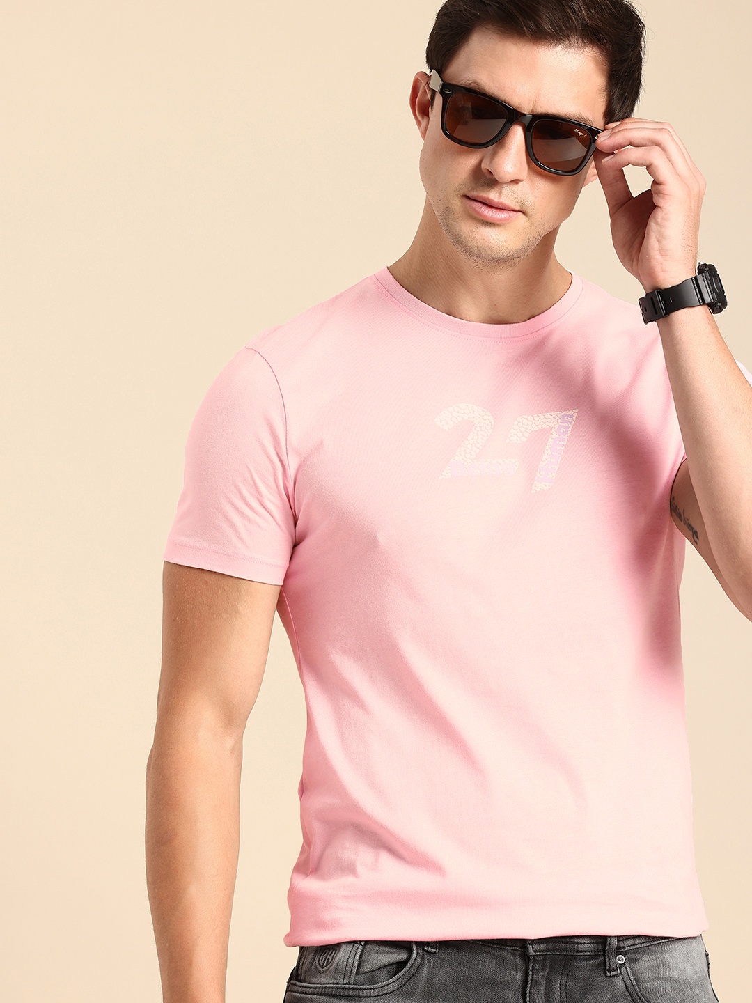 

Being Human Pure Cotton Varsity Printed T-shirt, Pink