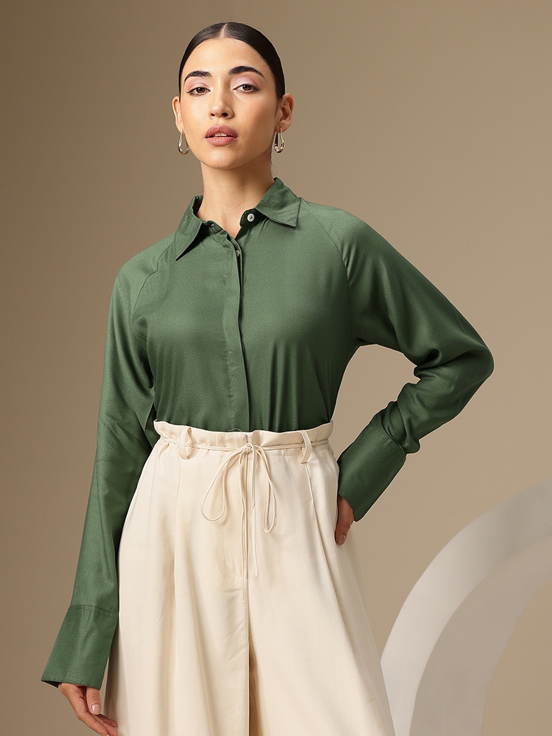

Chemistry Classic Raglan Sleeve Casual Shirt, Green