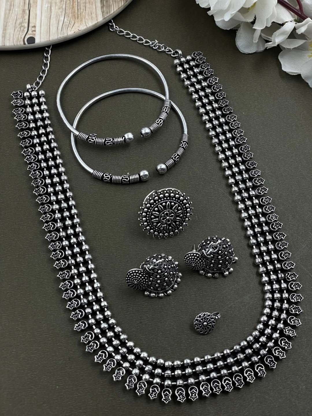 

NAMAN ARTS Silver Plated Oxidised Jewellery Set