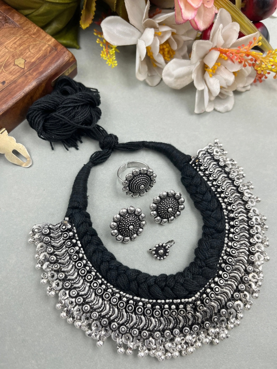 

NAMAN ARTS Silver Plated Oxidised Jewellery Set