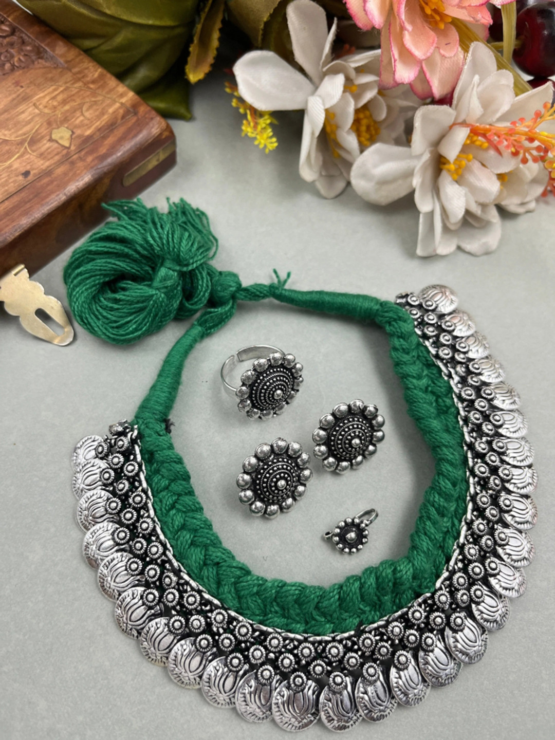 

NAMAN ARTS Silver Plated Oxidised Jewellery Set