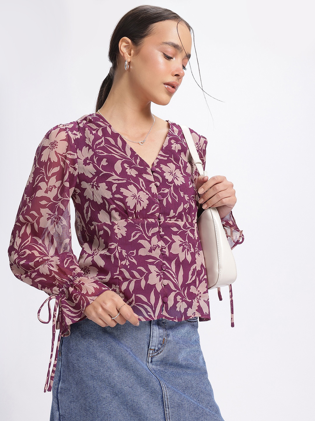 

glitchez Floral Blossoms Printed Empire Top, Purple