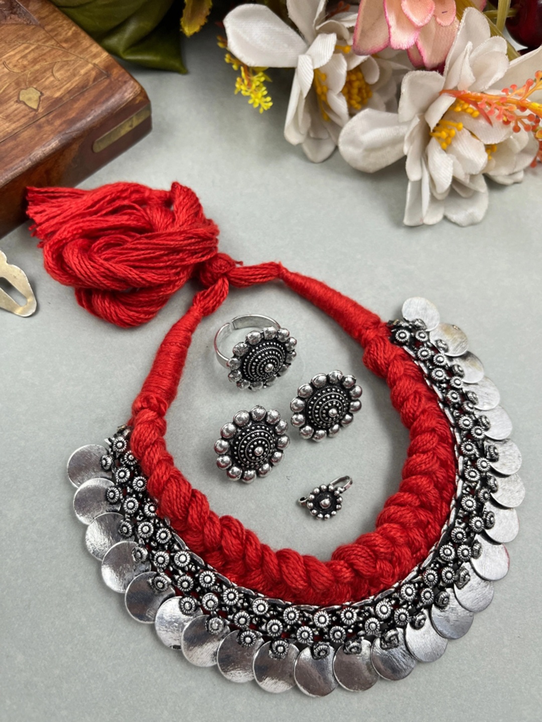 

NAMAN ARTS Silver Plated Oxidised Jewellery Set