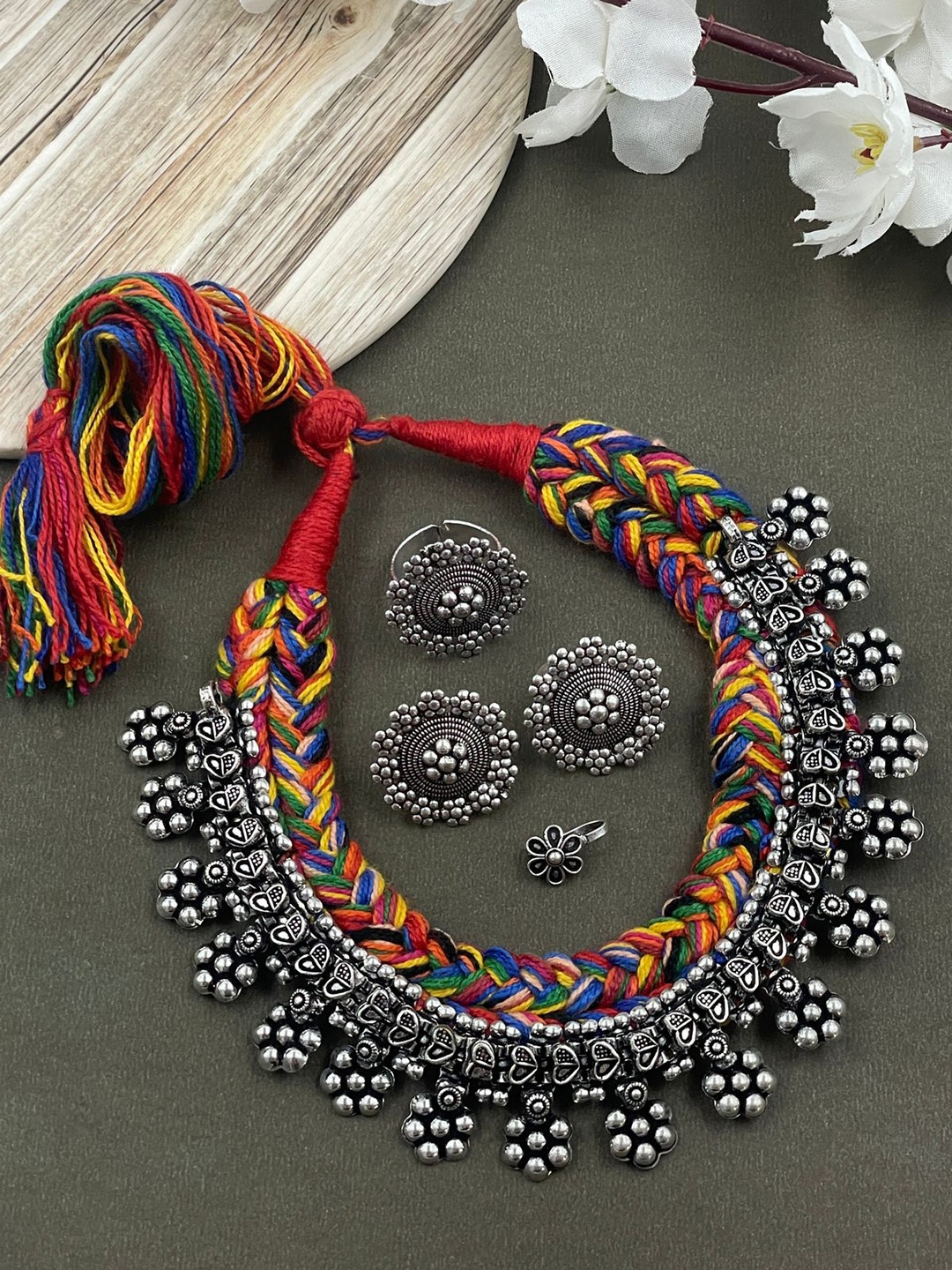 

NAMAN ARTS Silver Plated Oxidised Jewellery Set