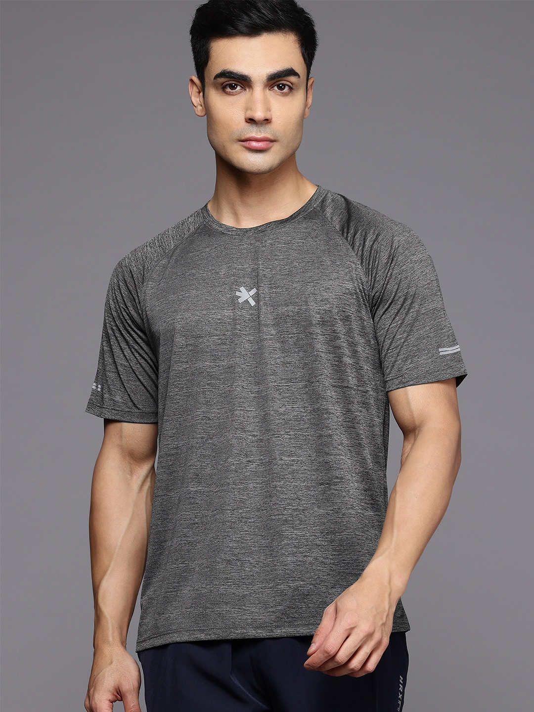 

HRX by Hrithik Roshan Men Rapid-Dry Sports T-shirt, Grey melange