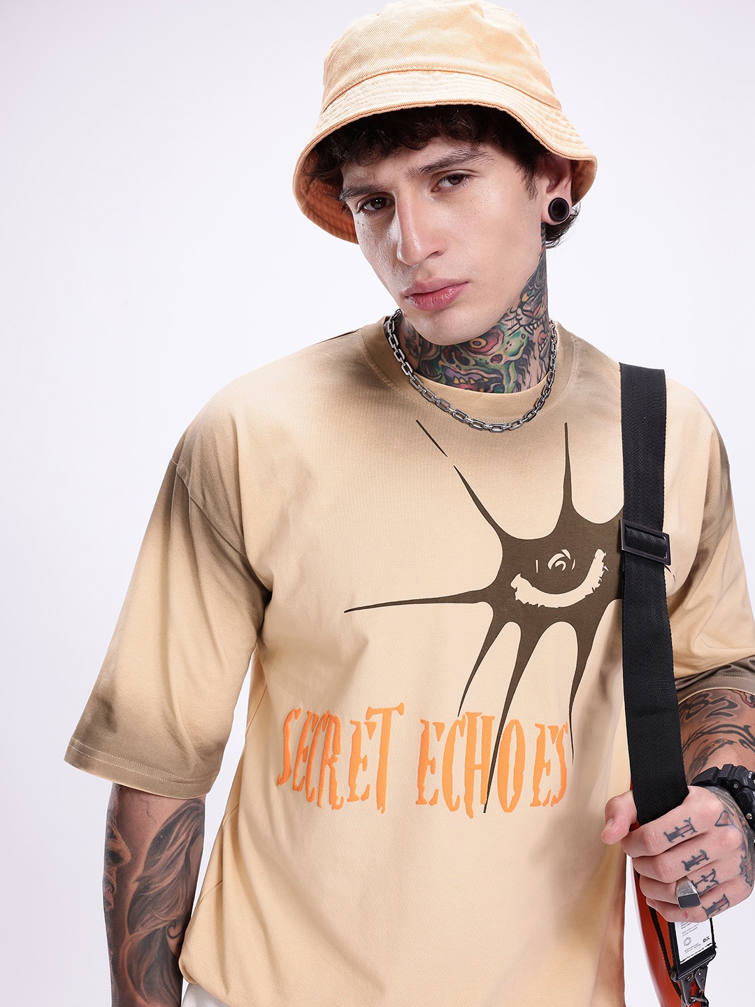 

Kook N Keech Printed Drop-Shoulder Sleeves Oversized T-shirt, Beige