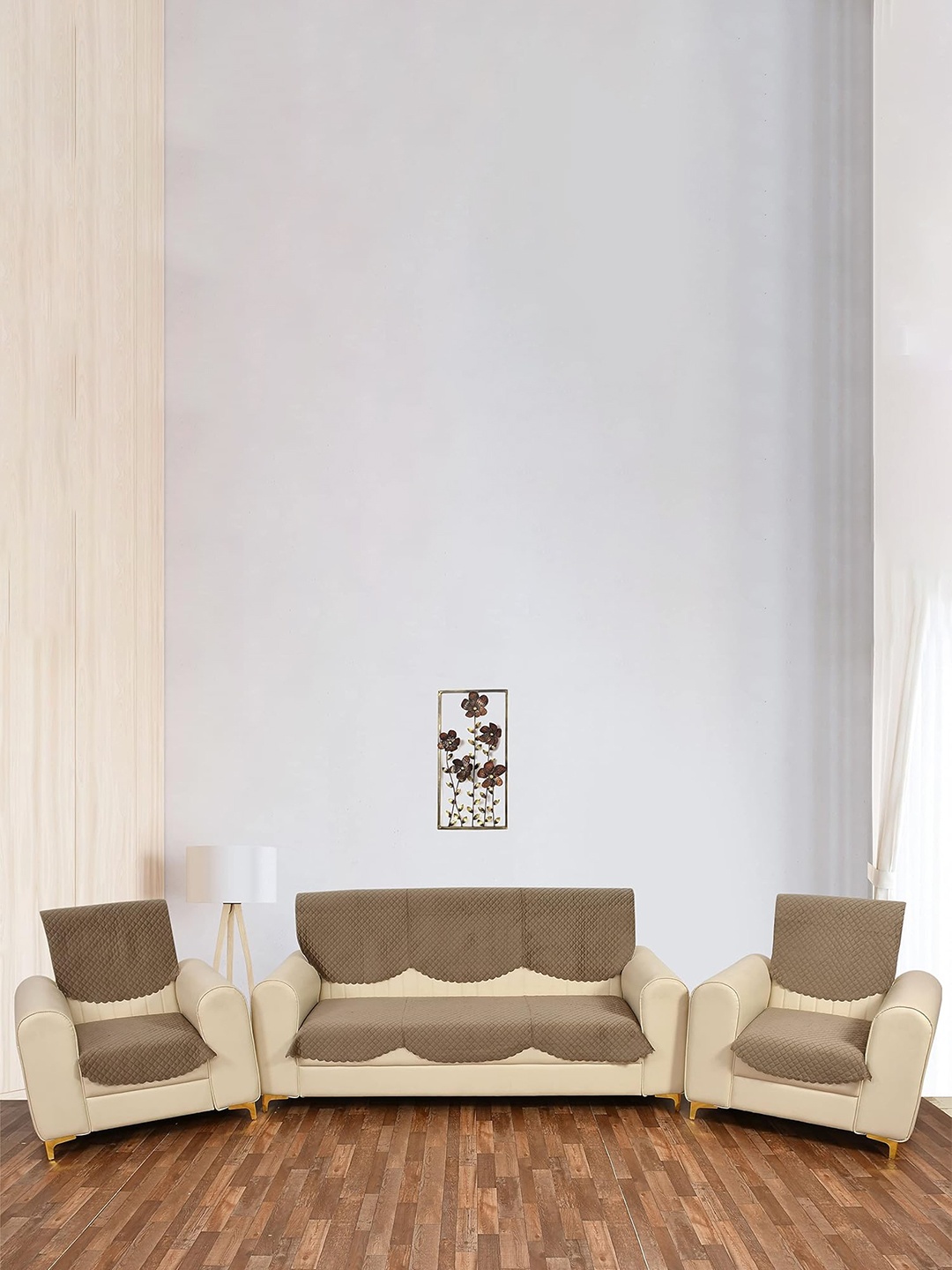 

Bajo's Brown 4 Pieces Checked Velvet 1 Seater Sofa Cover