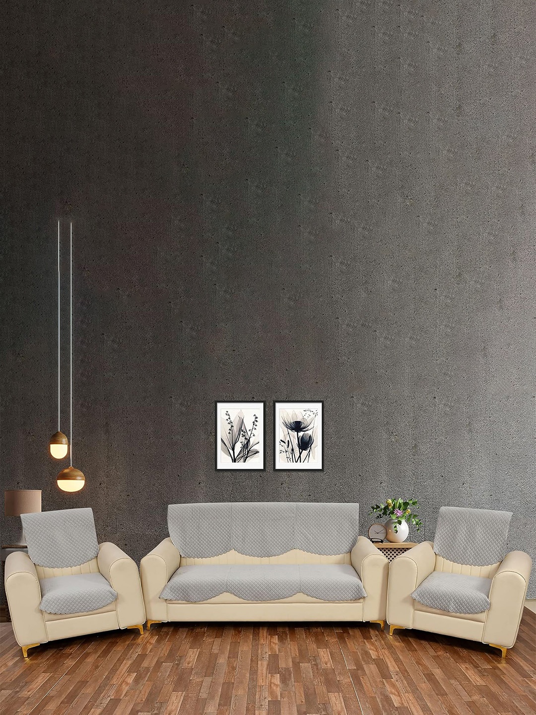 

Bajo's Grey 4 Pieces Checked Velvet 4 Seater Sofa Cover