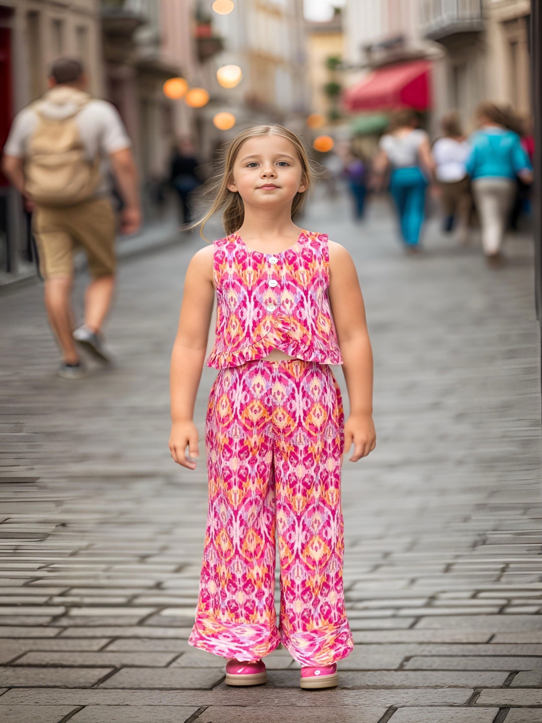 

Safehugs Kids Printed Round Neck Pure Cotton Top with Trouser, Pink