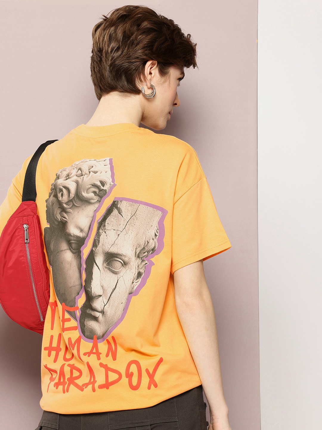 

Kook N Keech Printed Drop-Shoulder Sleeves Oversized T-shirt, Yellow