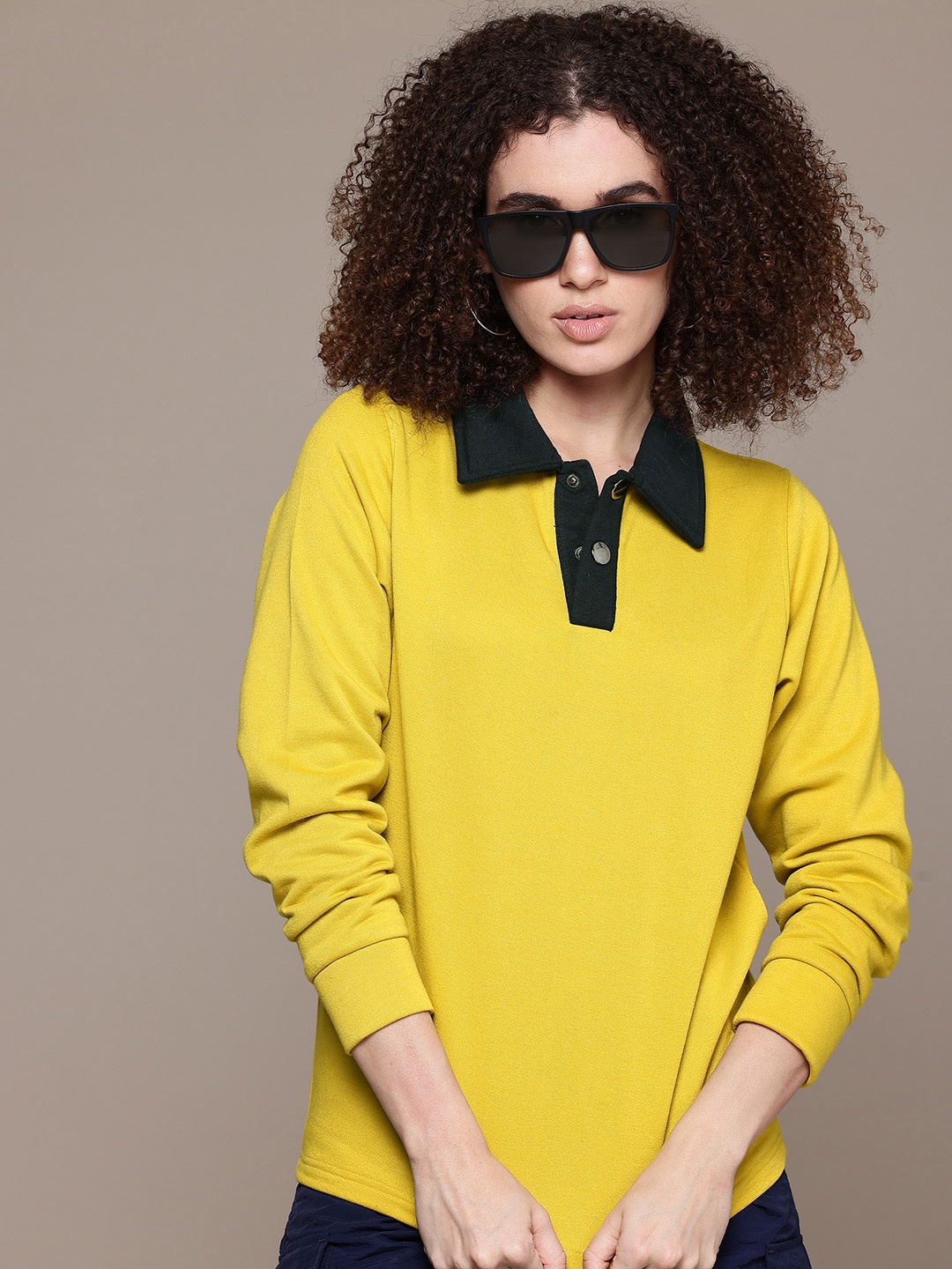 

The Roadster Lifestyle Co. Contrast Collar Pure Cotton Sweatshirt, Mustard