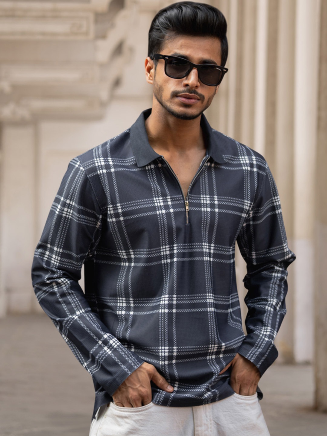 

Powerlook Men Checked Polo Collar T-shirt, Blue