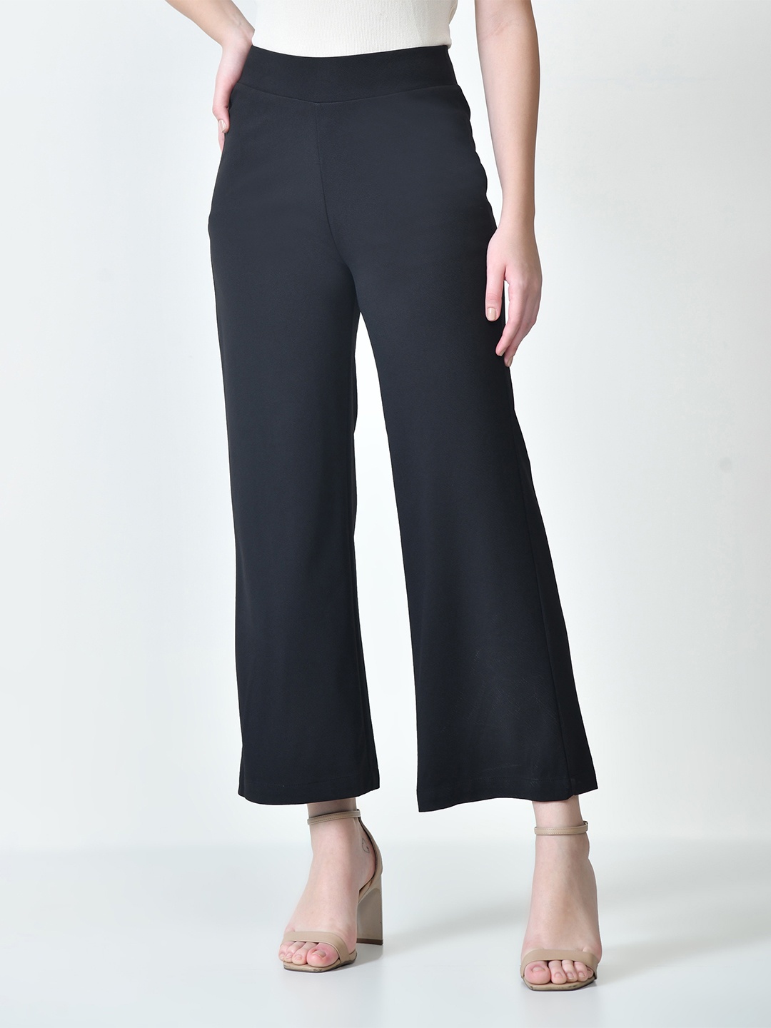 

OWL MINK Women Smart High-Rise Cotton Wide Leg Trousers, Black