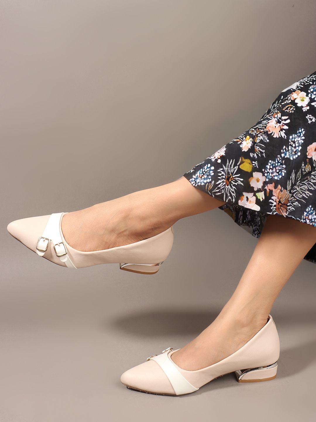 

Carlton London Women Block Heel Pumps With Buckles, Cream