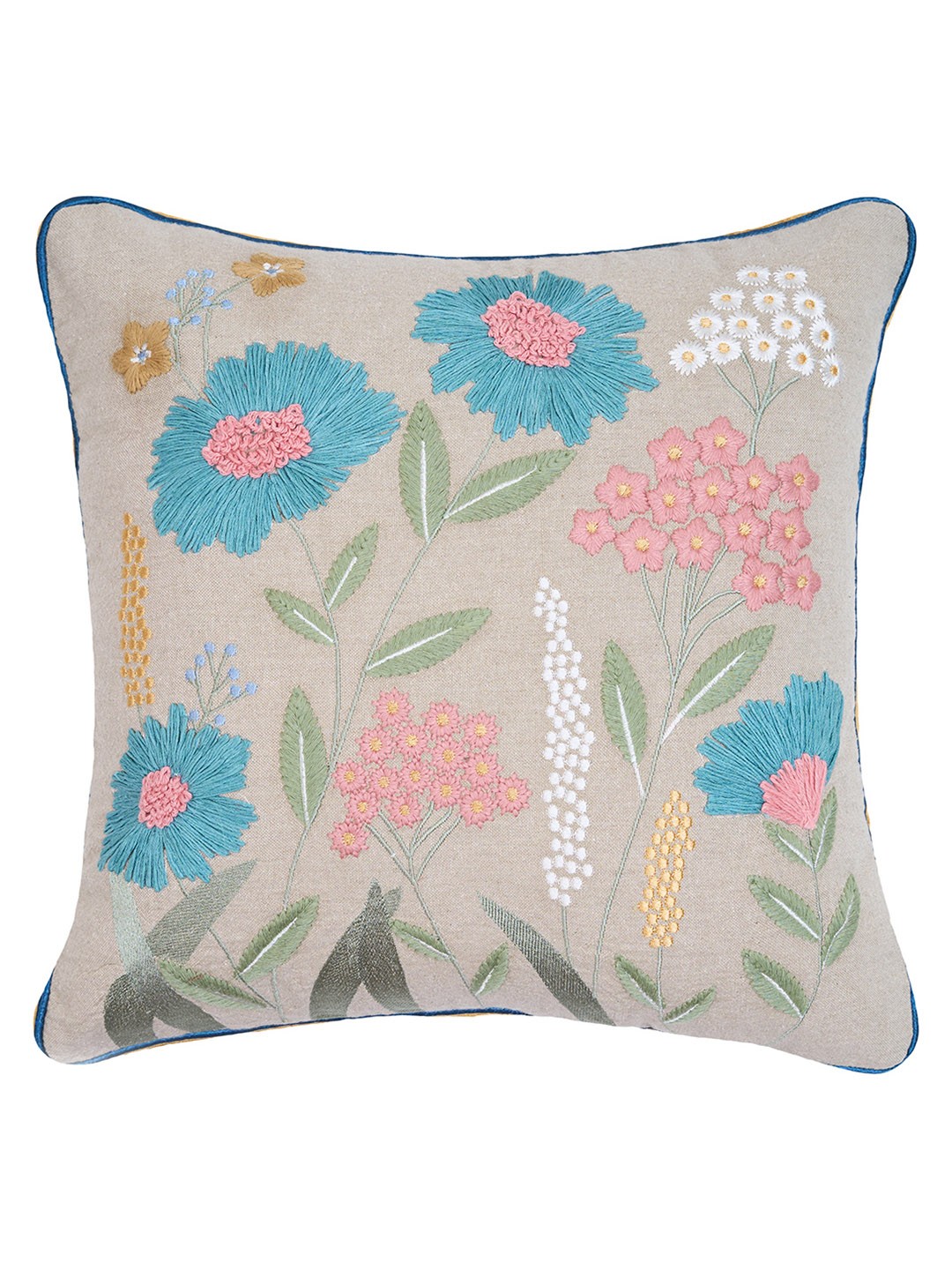 

BELIHODE Set of 2 Navy Spring Serenade Hand Embroidered Cushion Covers, Grey