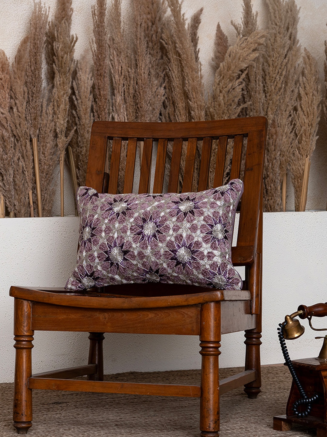 

BELIHODE Set of 2 Lilac Stardust Hand Embroidered Lumbar Cushion Cover, Grey