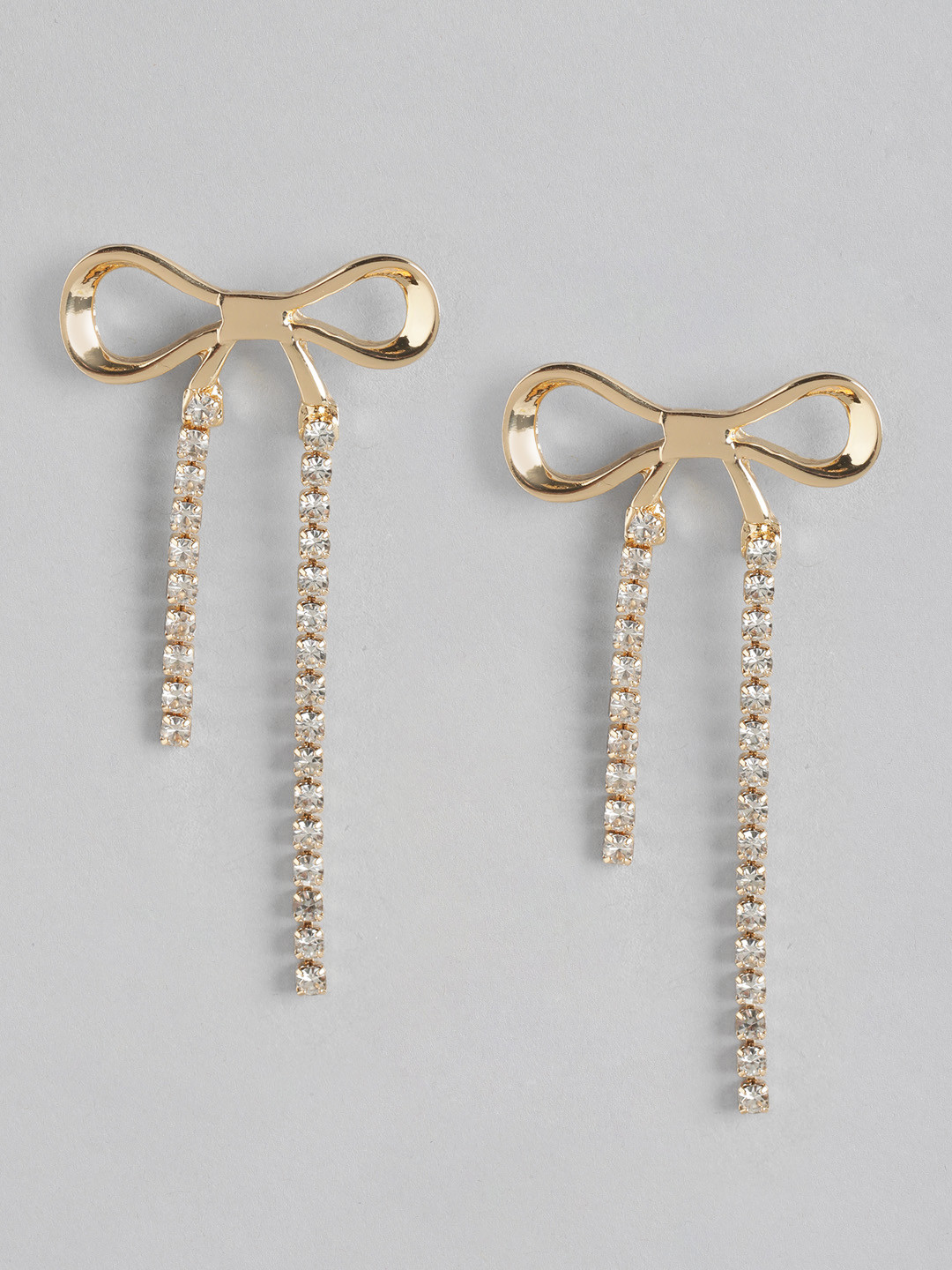 

Forever New Gold Plated Crystal Studded Contemporary Drop Earrings