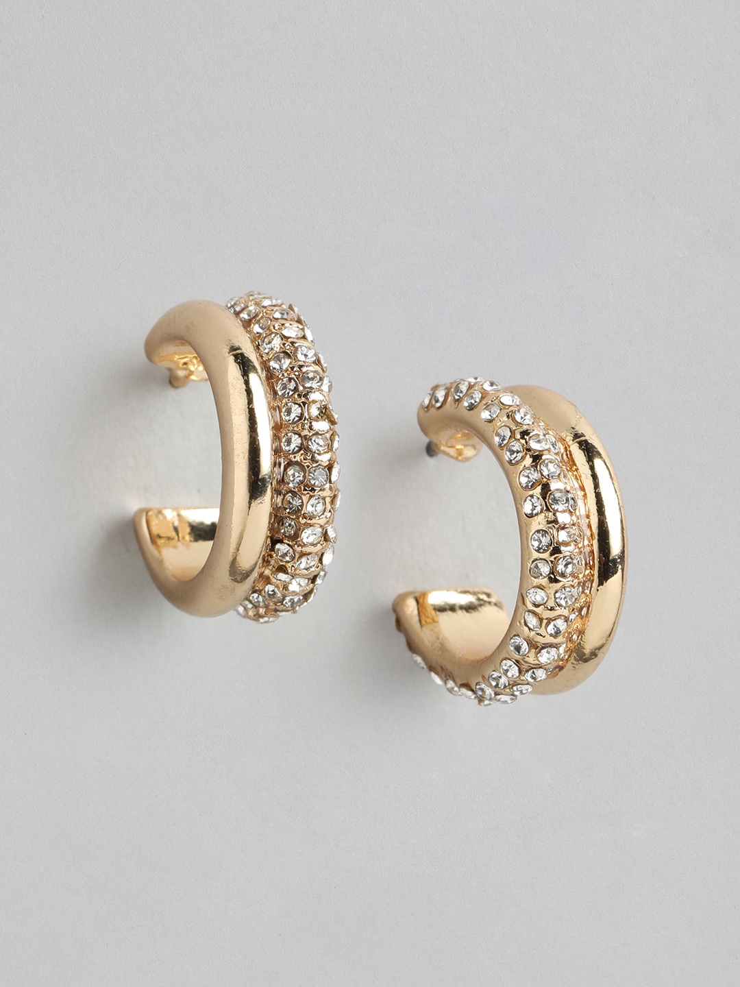 

Forever New Gold Plated Crystal Studded Contemporary Half Hoop Earrings