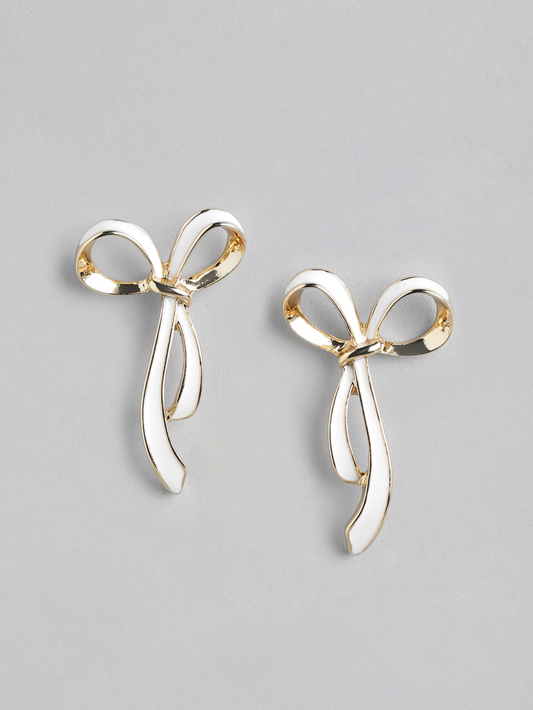

Forever New Gold Plated Enamelled Bow Shaped Contemporary Studs Earrings, White