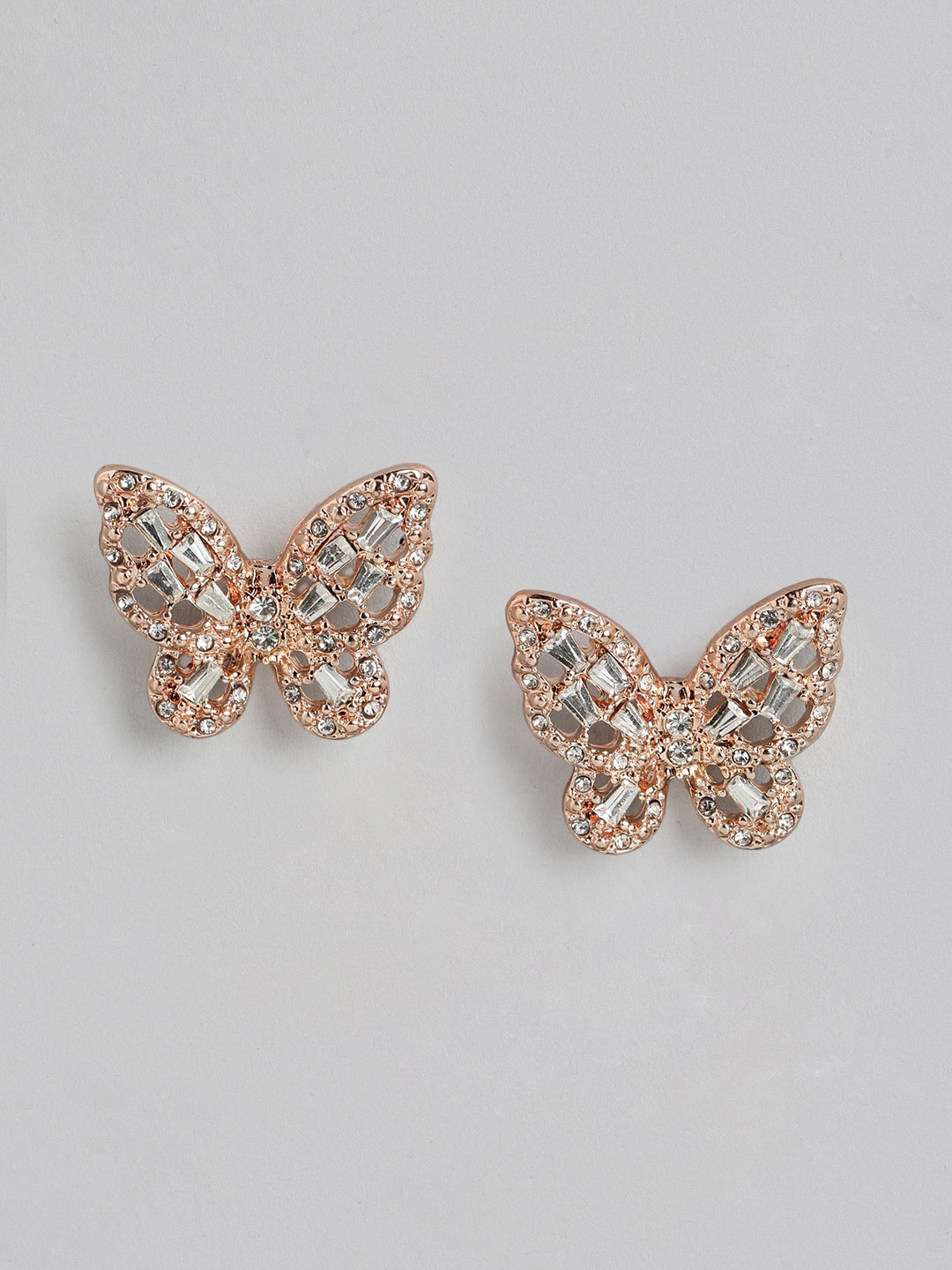 

Forever New Rose Gold Plated Artificial Stones Studded Butterfly Shaped Studs Earrings