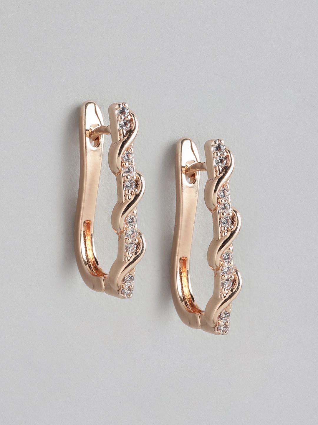 Forever New Rose Gold Plated Crystal Studded Contemporary Hoop Earrings