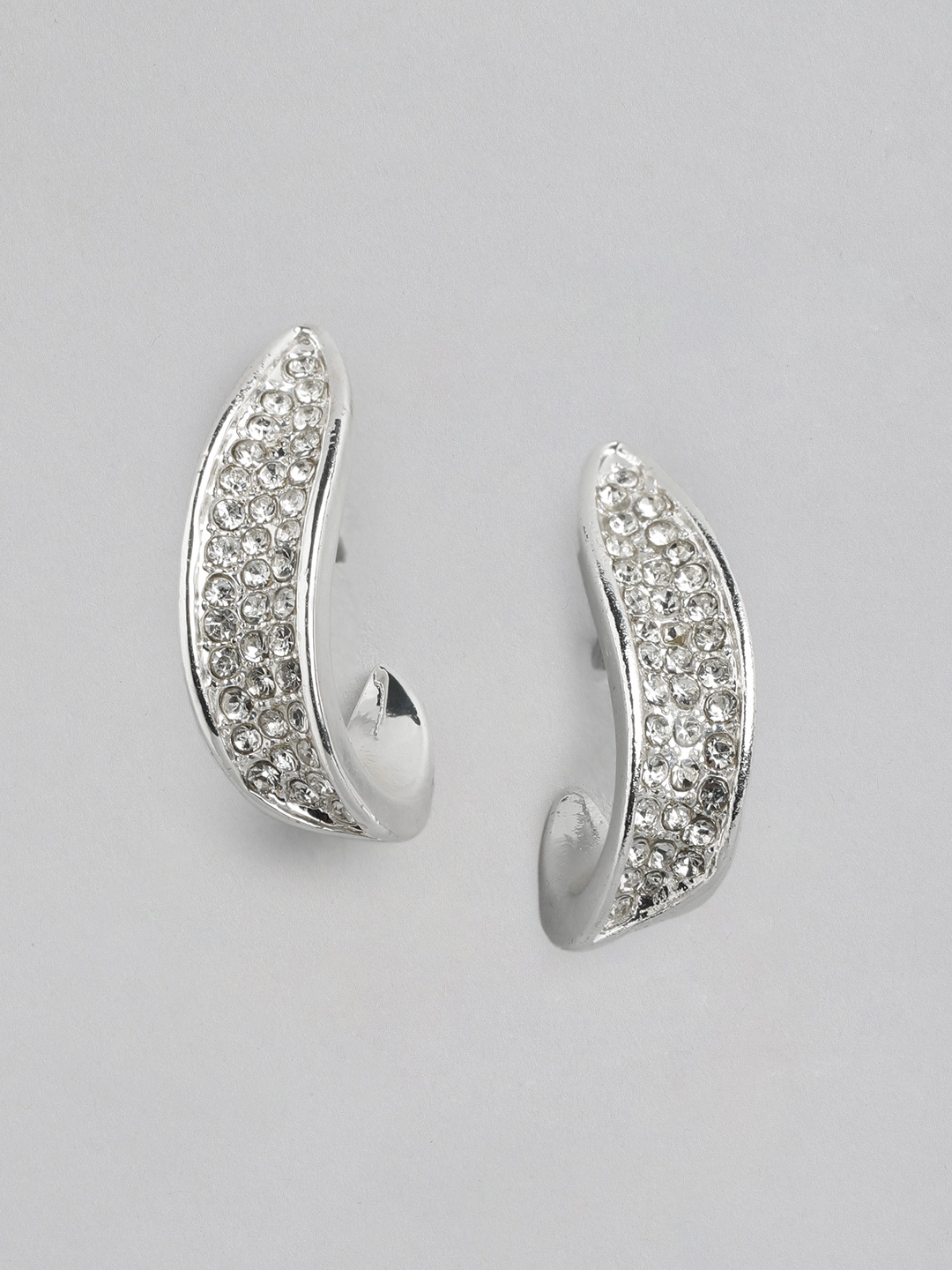 

Forever New Silver Plated Artificial Stone Studded Contemporary Half Hoop Earrings, White