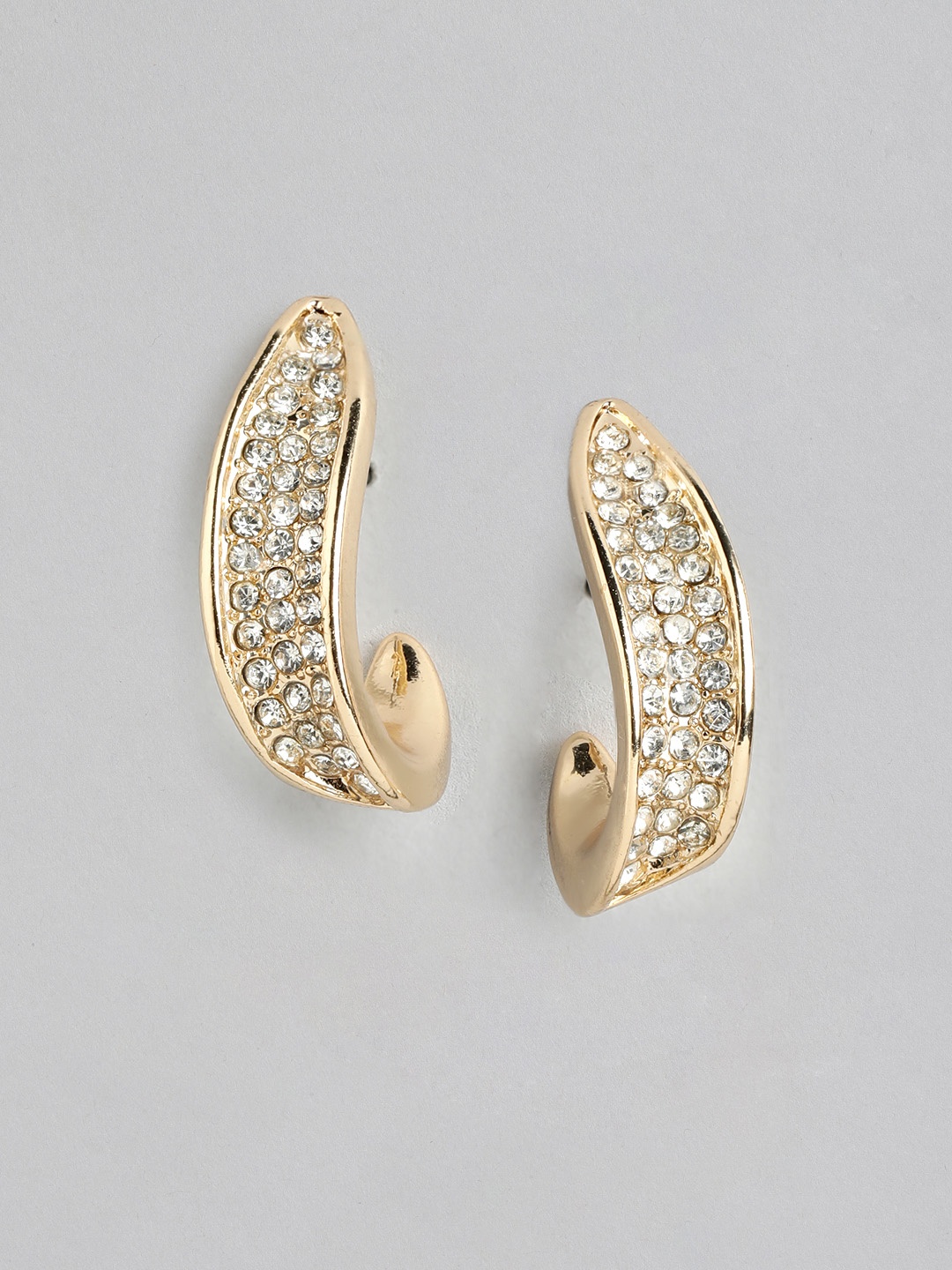 

Forever New Gold Plated Artificial Stone Studded Contemporary Half Hoop Earrings