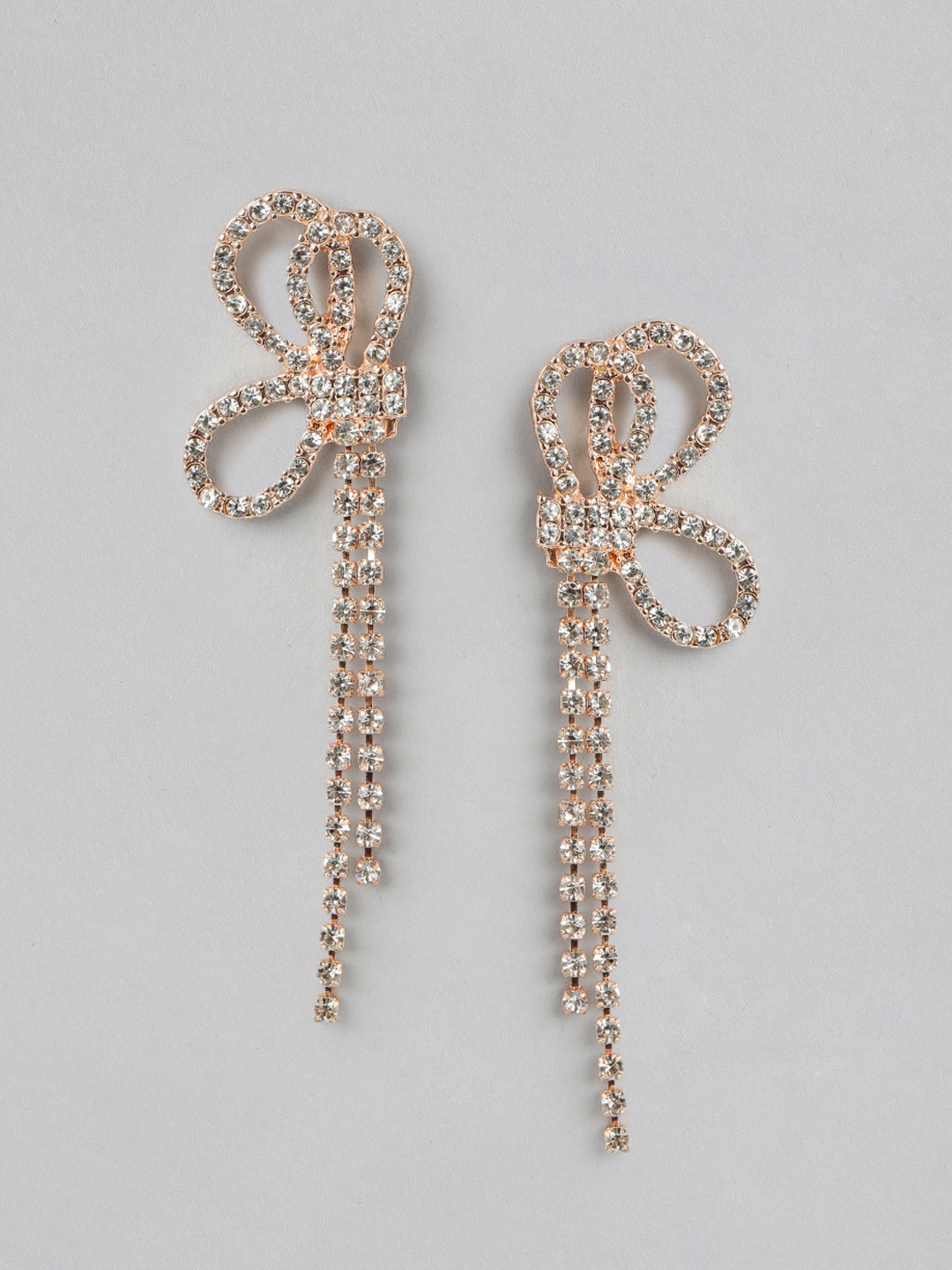 

Forever New Gold Plated Artificial Stone Studded Bow Shaped Drop Earrings, White