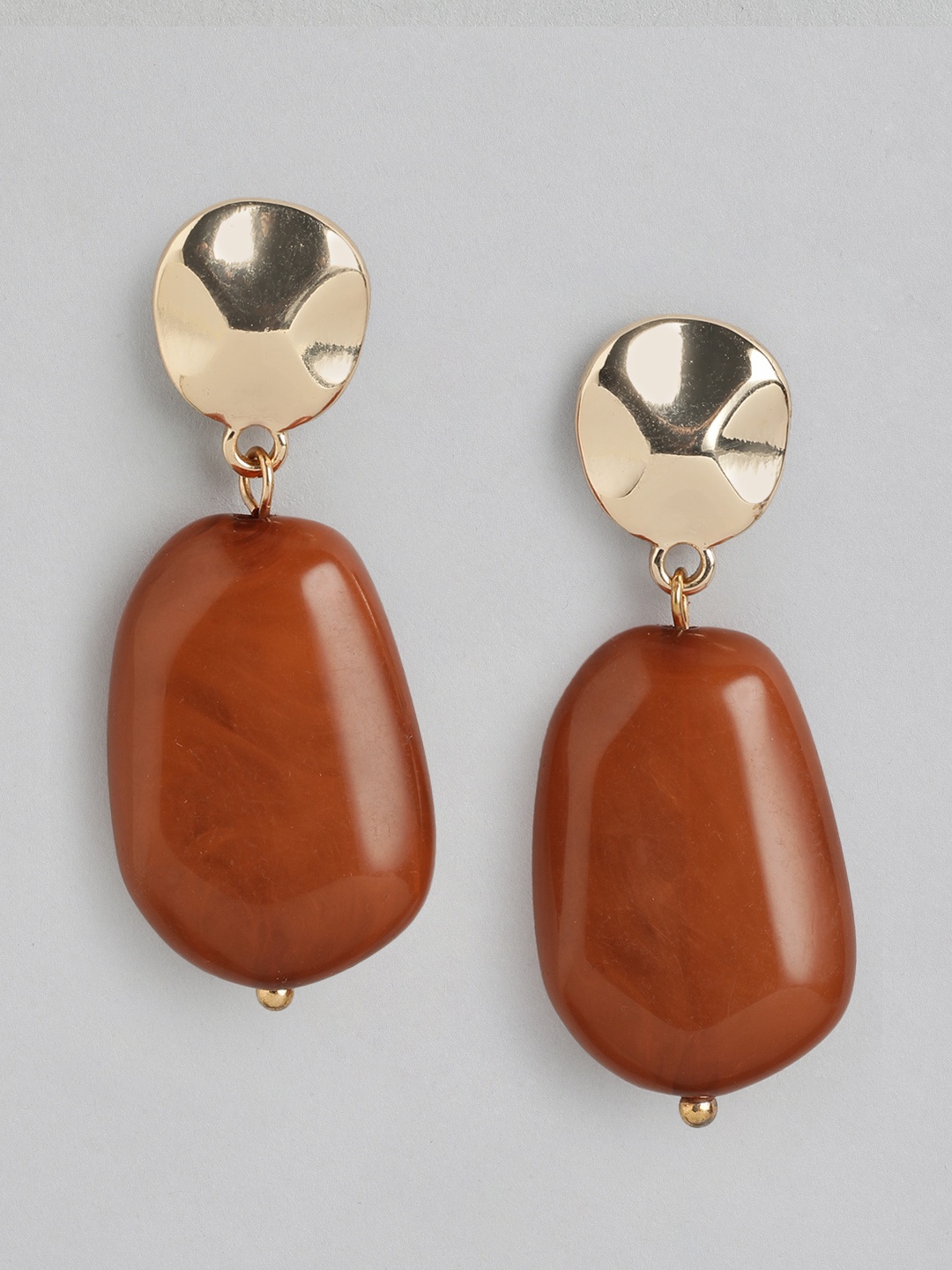 

Forever New Gold Plated Stone Studded Drop Earrings, Brown