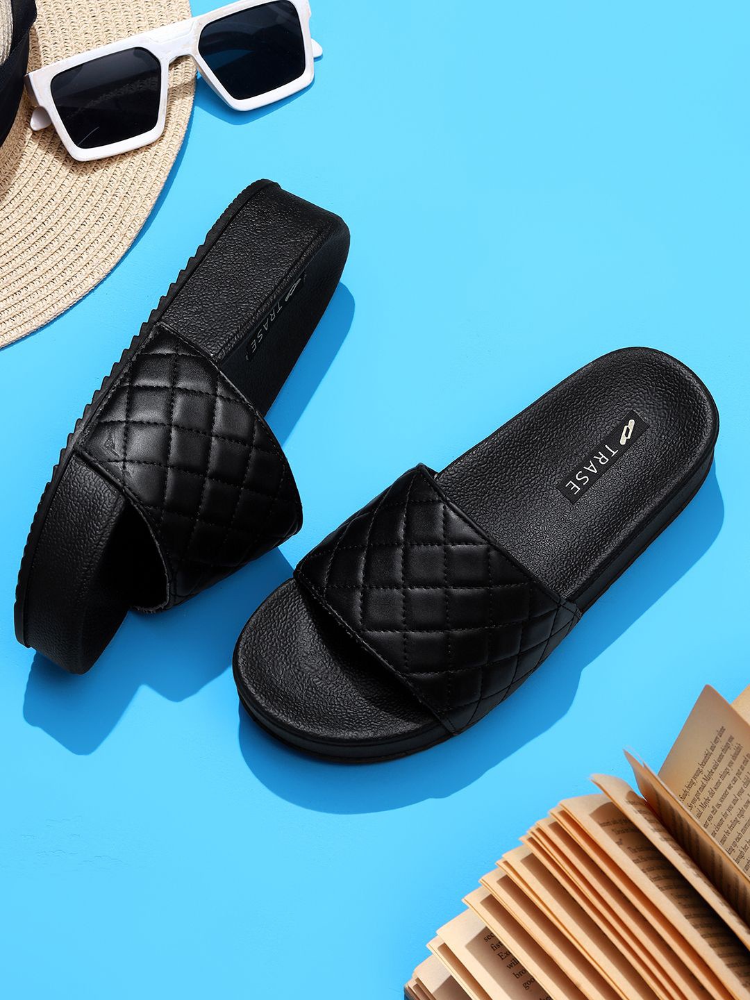 

TRASE Women Open Toe Flatform Sandals, Black