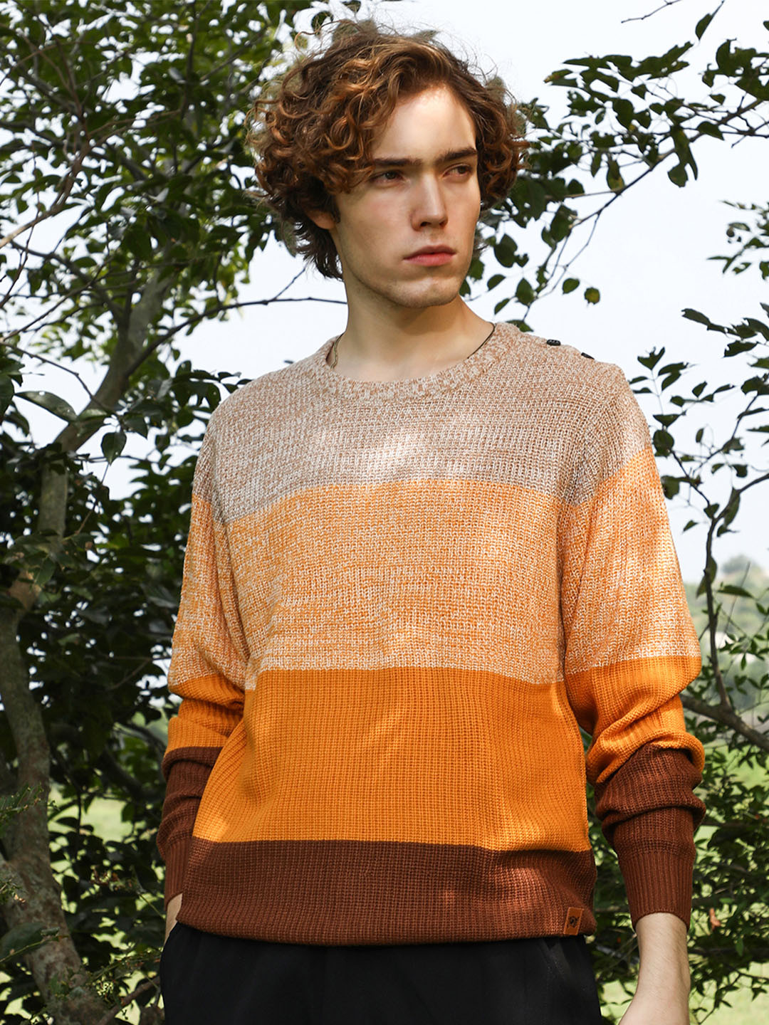 

Campus Sutra Men Colourblocked Round Neck Pullover, Orange