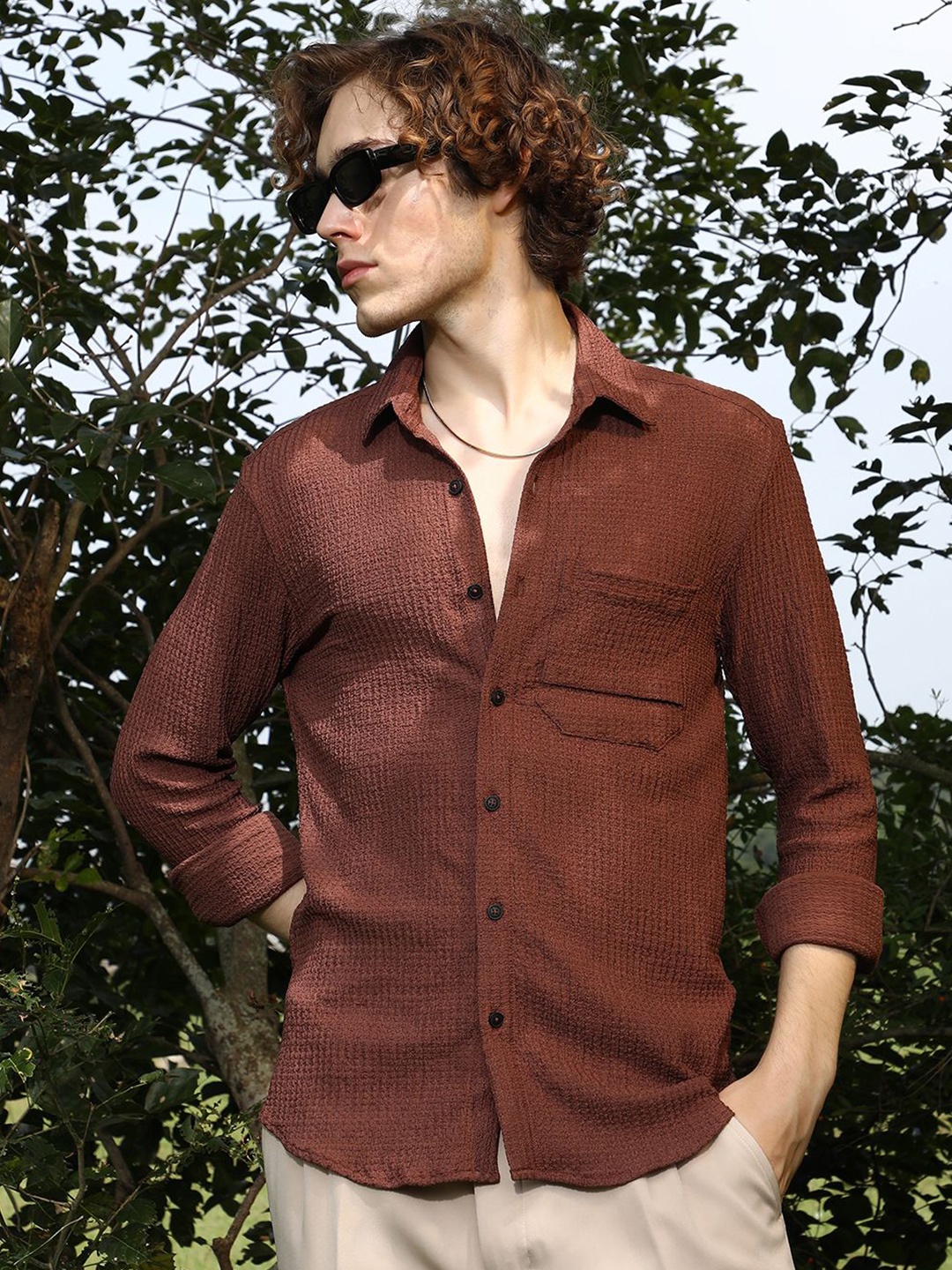 

Campus Sutra Men Comfort Opaque Casual Shirt, Brown