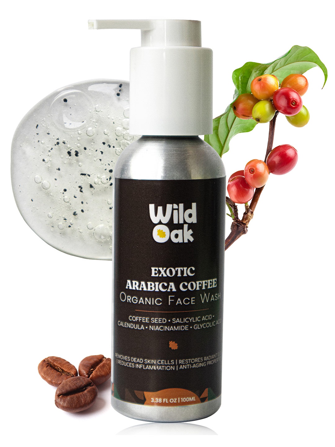 

Wild Oak Coffee Face Wash with 3% Glycolic, Salicylic & Niacinamide for Acne - 100ml, Transparent